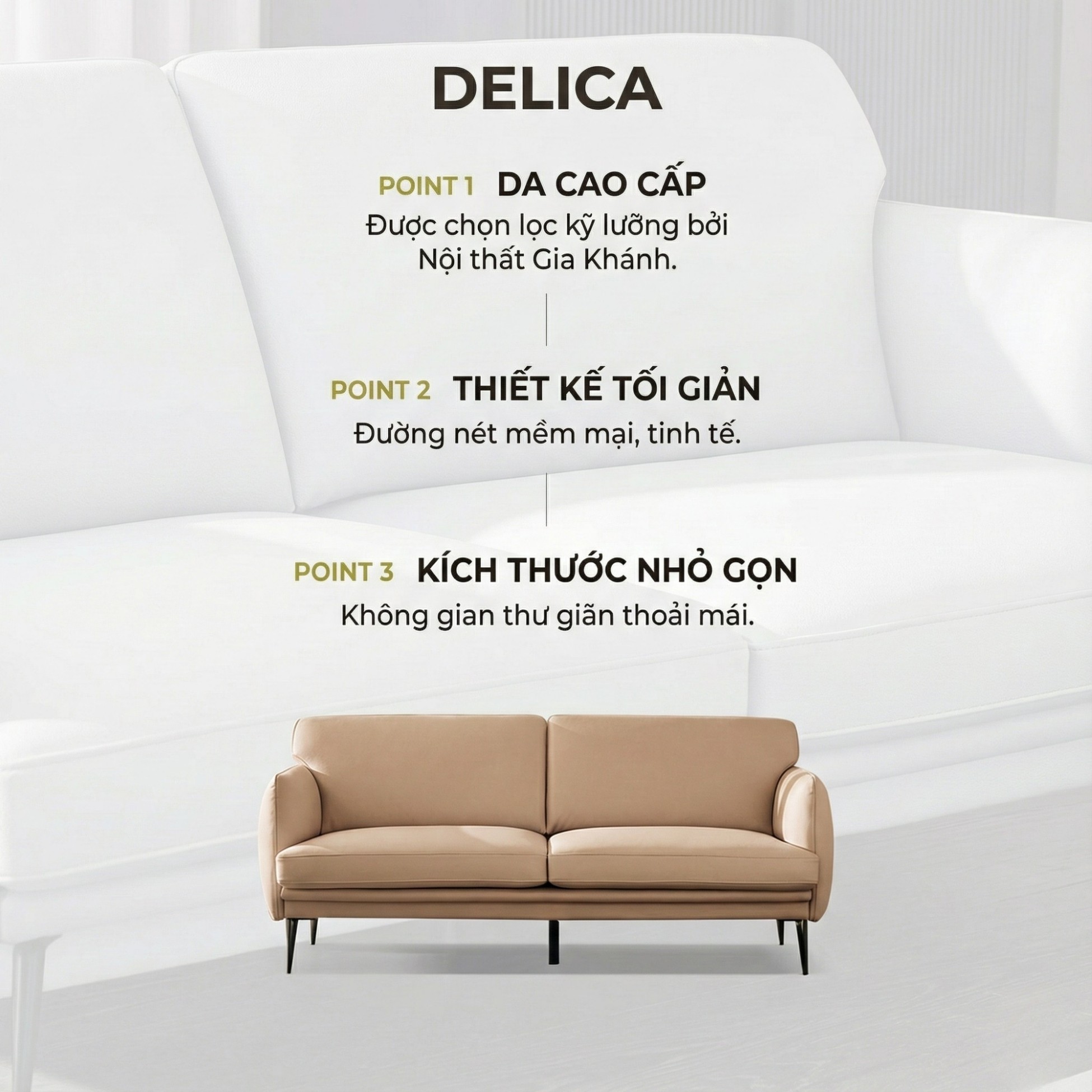 Sofa DELICA – Sofa Da Băng Đôi Cao Cấp Nhỏ Gọn Cho Phòng Khách Mini