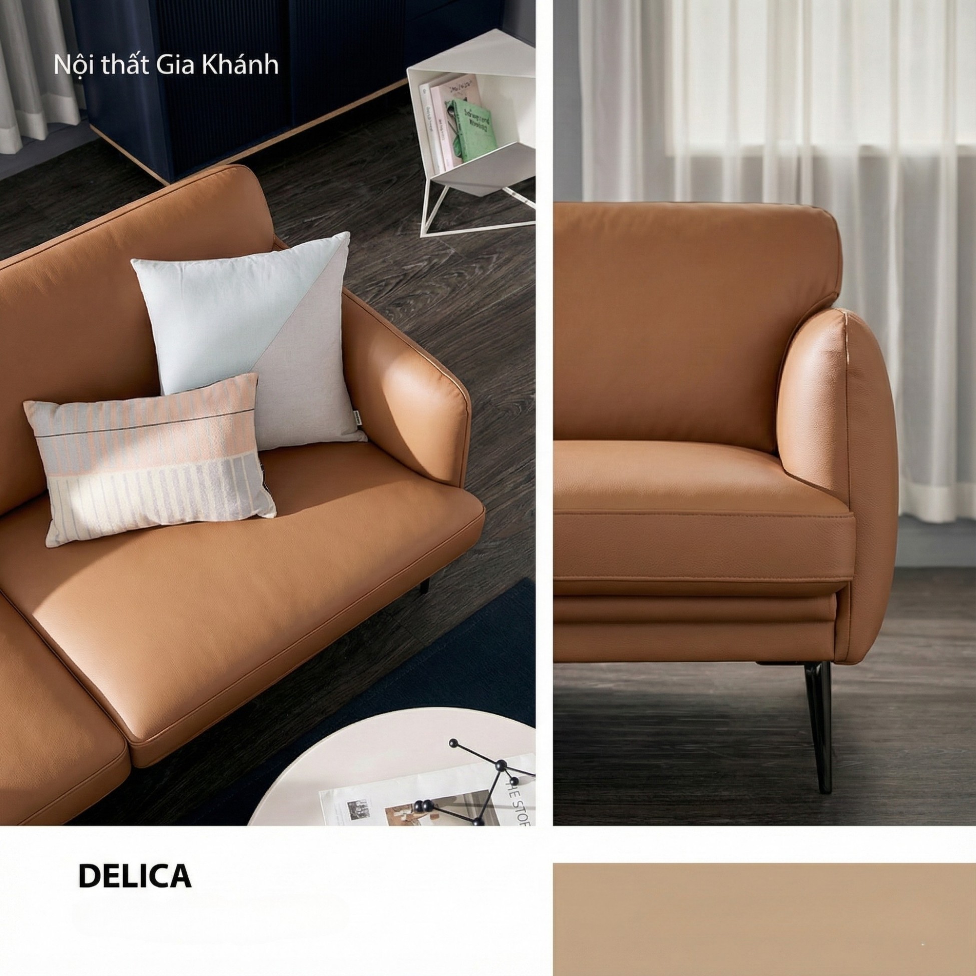 Sofa DELICA – Sofa Da Băng Đôi Cao Cấp Nhỏ Gọn Cho Phòng Khách Mini