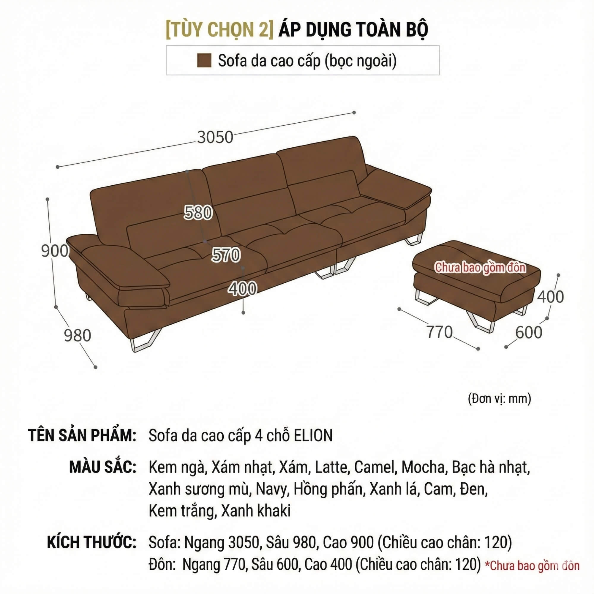Sofa ELION – Sofa Văng Da Cao Cấp Hiện Đại Thiết Kế Tay Daybed
