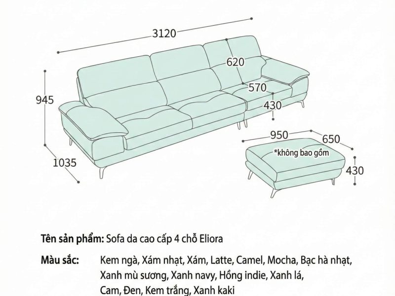Sofa ELIORA - Sofa Băng Bọc Da Hiện Đại Cho Căn Phòng Ngập Cảm Xúc