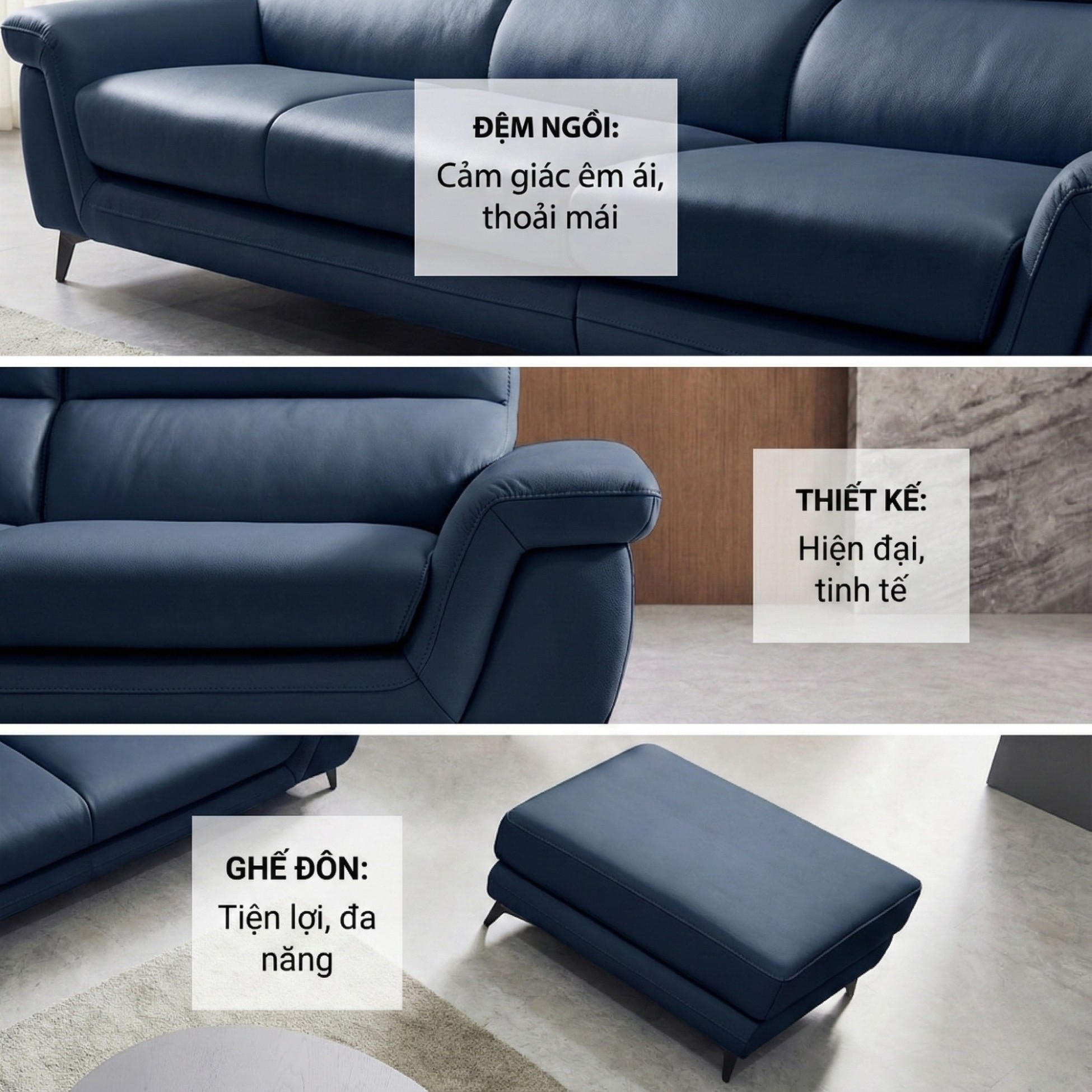 Sofa FLOWEN – Sofa Băng Hiện Đại 4 Chỗ Bọc Da Cao Cấp Êm Ái Thoải Mái 