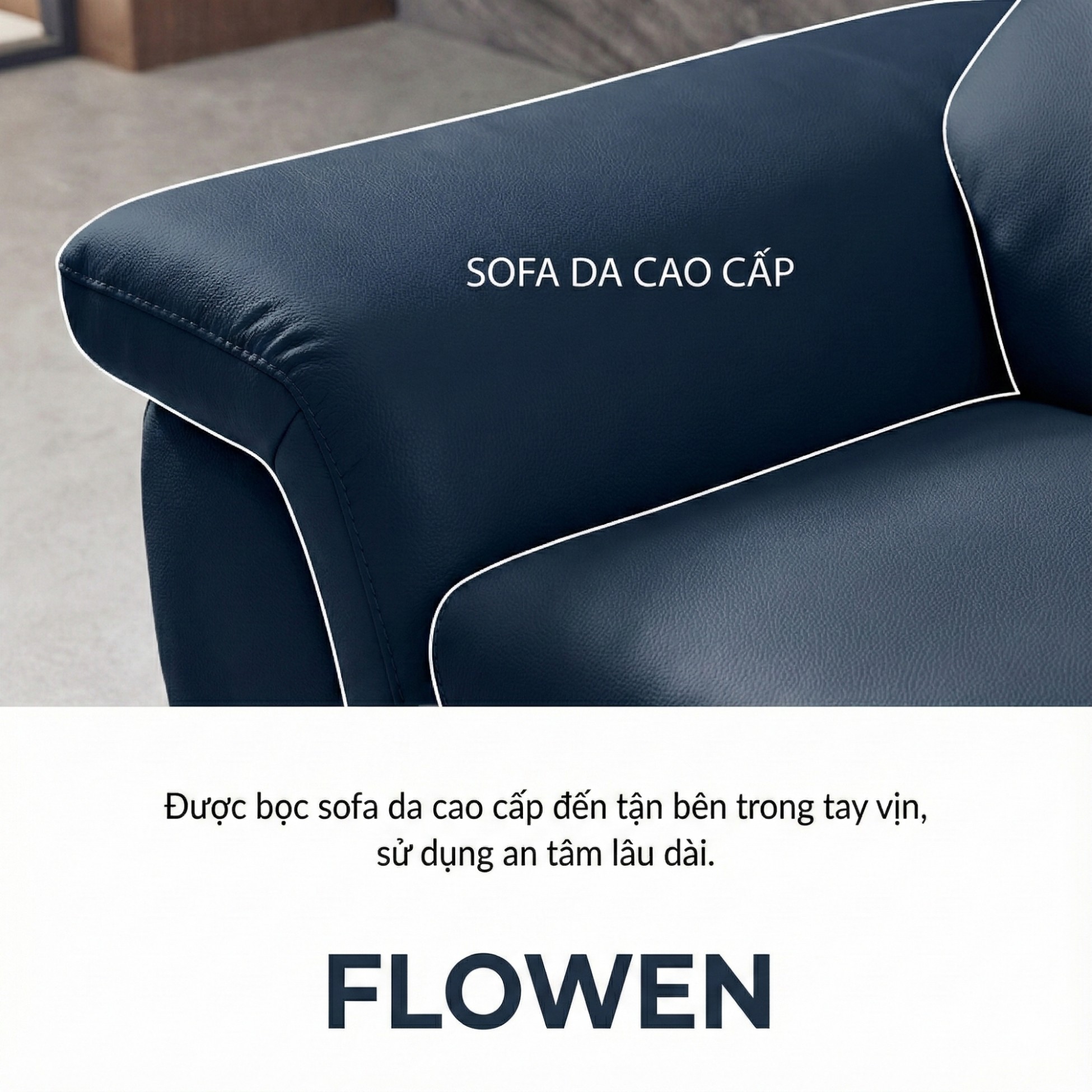 Sofa FLOWEN – Sofa Băng Hiện Đại 4 Chỗ Bọc Da Cao Cấp Êm Ái Thoải Mái 