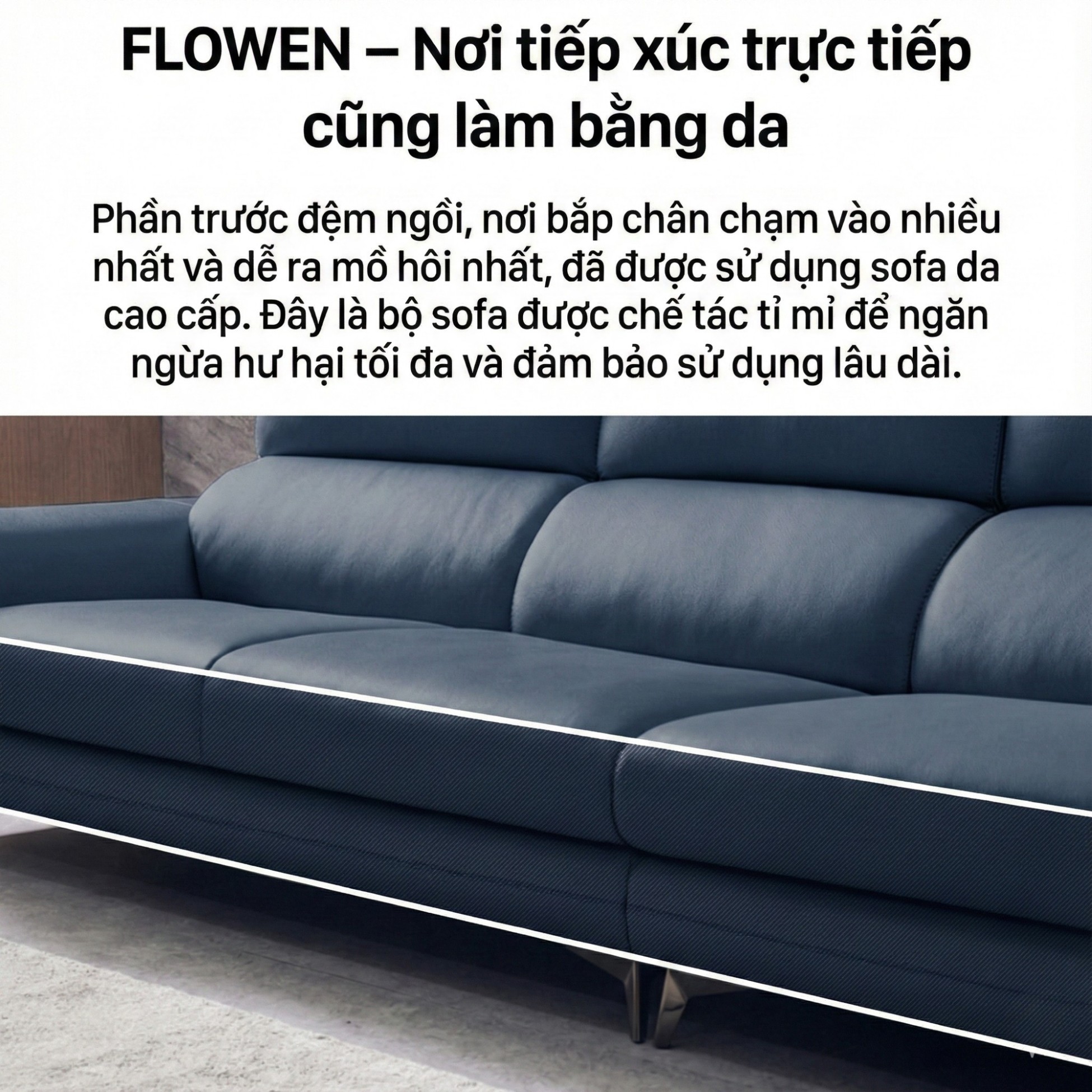 Sofa FLOWEN – Sofa Băng Hiện Đại 4 Chỗ Bọc Da Cao Cấp Êm Ái Thoải Mái 