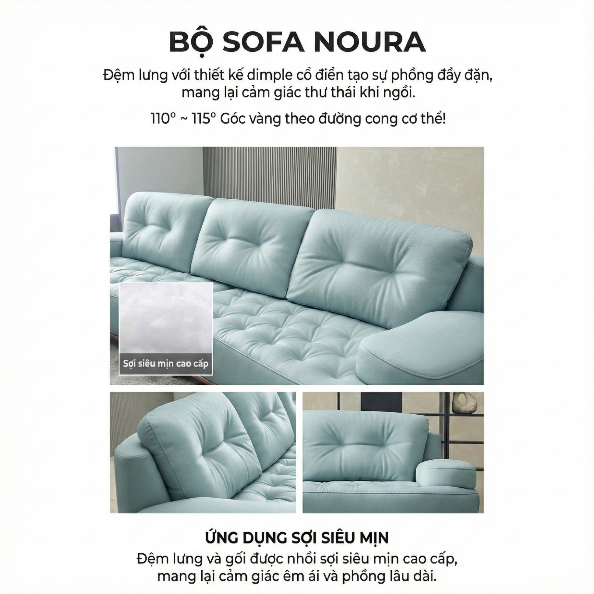 Sofa NOURA – Sofa Băng Lưng Cong Độc Lạ Bọc Da Cao Cấp Sang Trọng