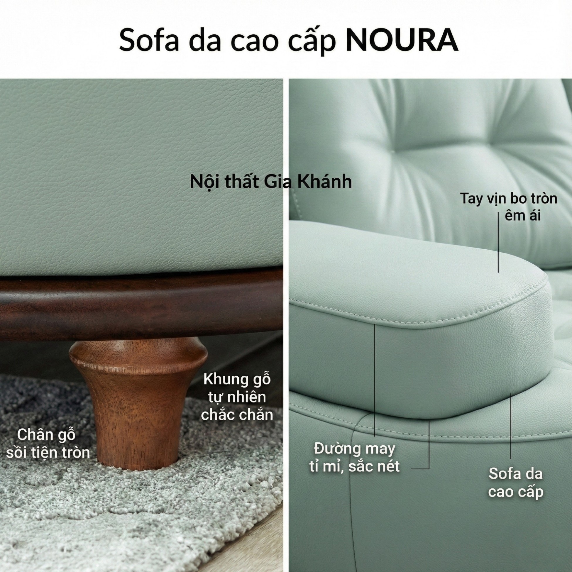 Sofa NOURA – Sofa Băng Lưng Cong Độc Lạ Bọc Da Cao Cấp Sang Trọng