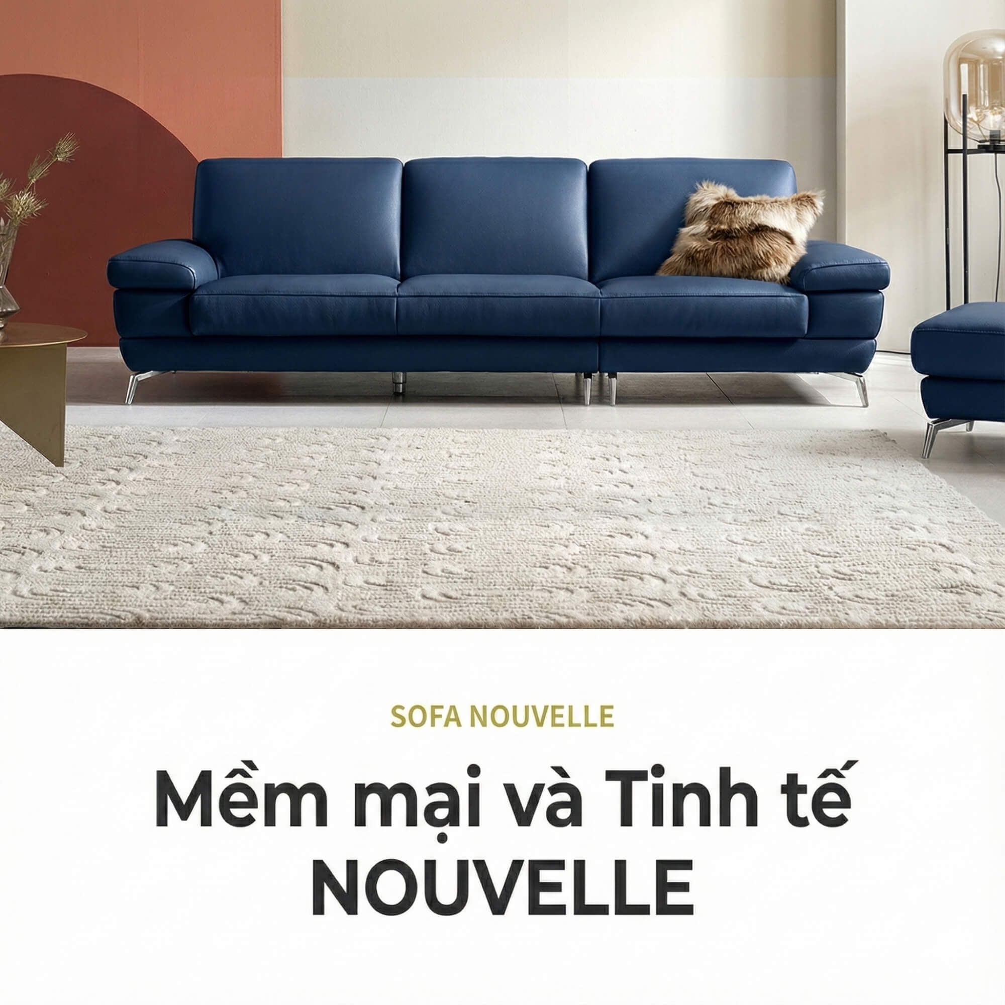 Sofa NOUVELLE – Sofa Băng 3.5 Chỗ Hiện Đại Bọc Da Sang Trọng 