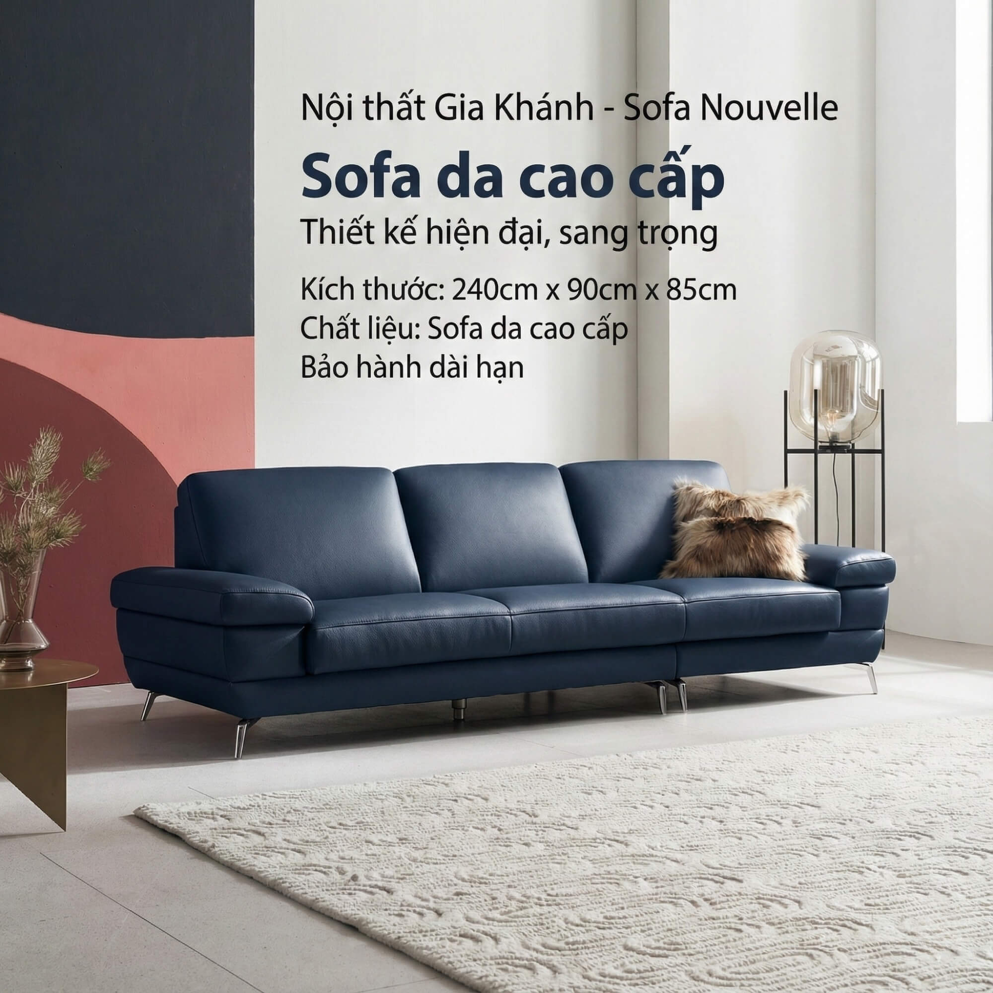 Sofa NOUVELLE – Sofa Băng 3.5 Chỗ Hiện Đại Bọc Da Sang Trọng 