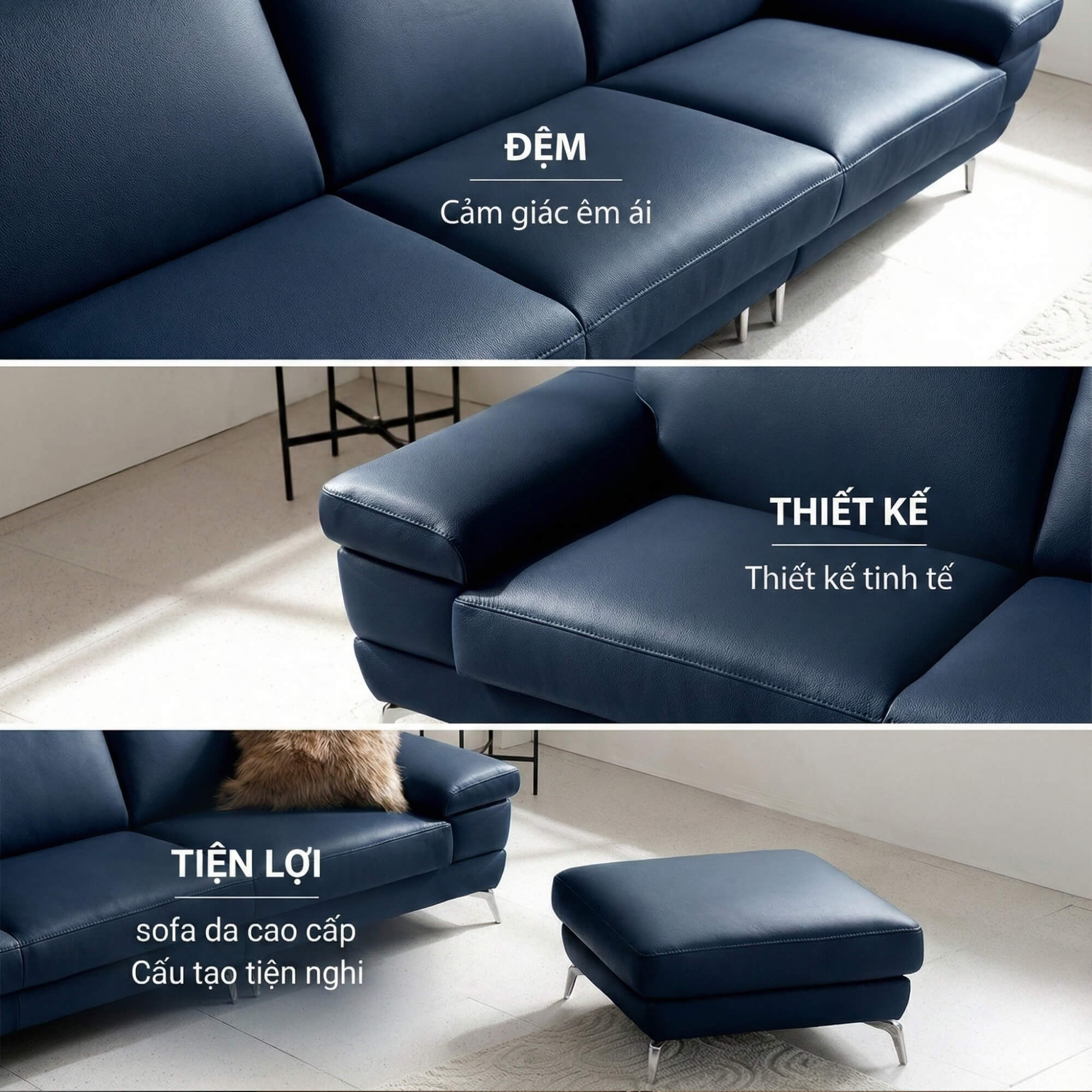 Sofa NOUVELLE – Sofa Băng 3.5 Chỗ Hiện Đại Bọc Da Sang Trọng 