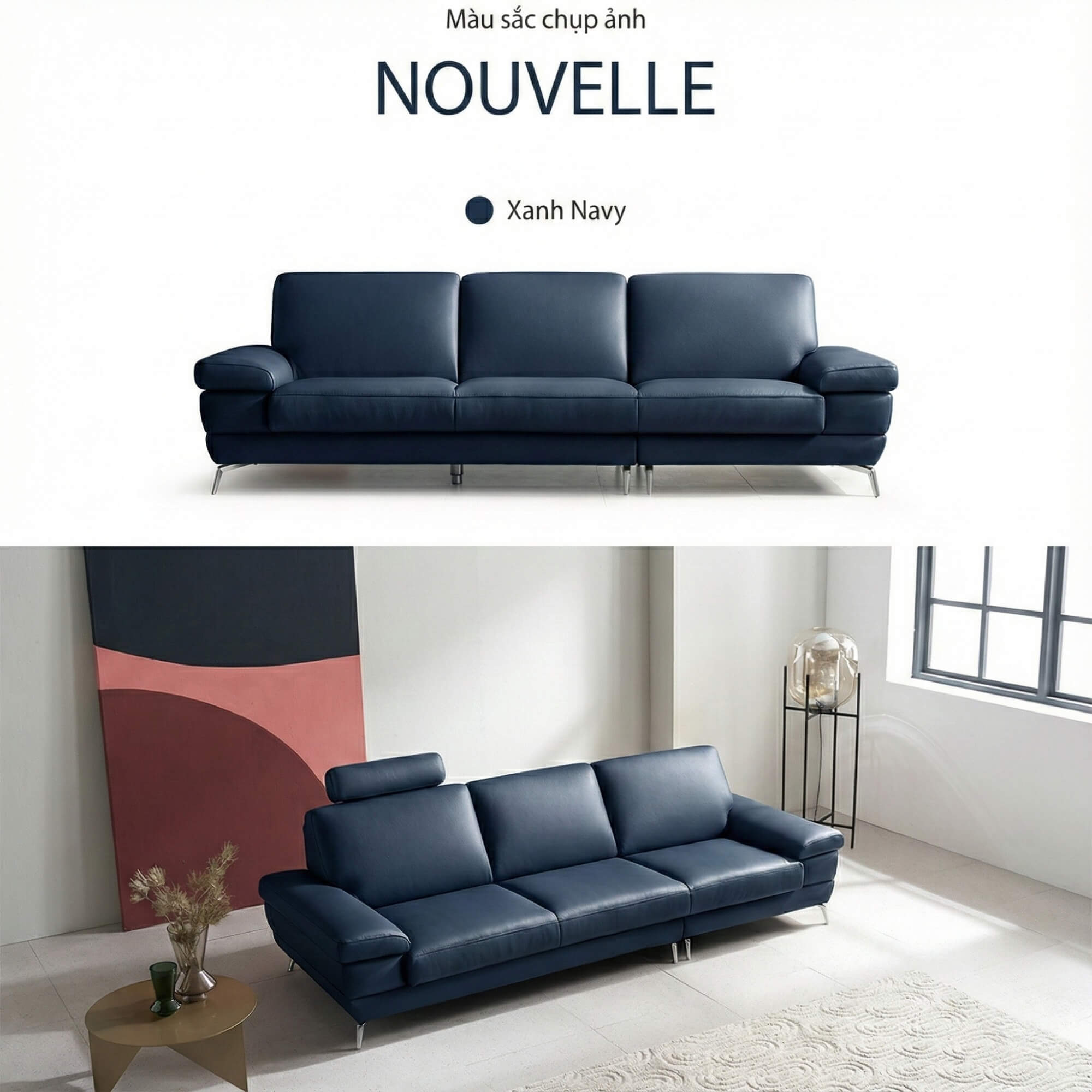 Sofa NOUVELLE – Sofa Băng 3.5 Chỗ Hiện Đại Bọc Da Sang Trọng 