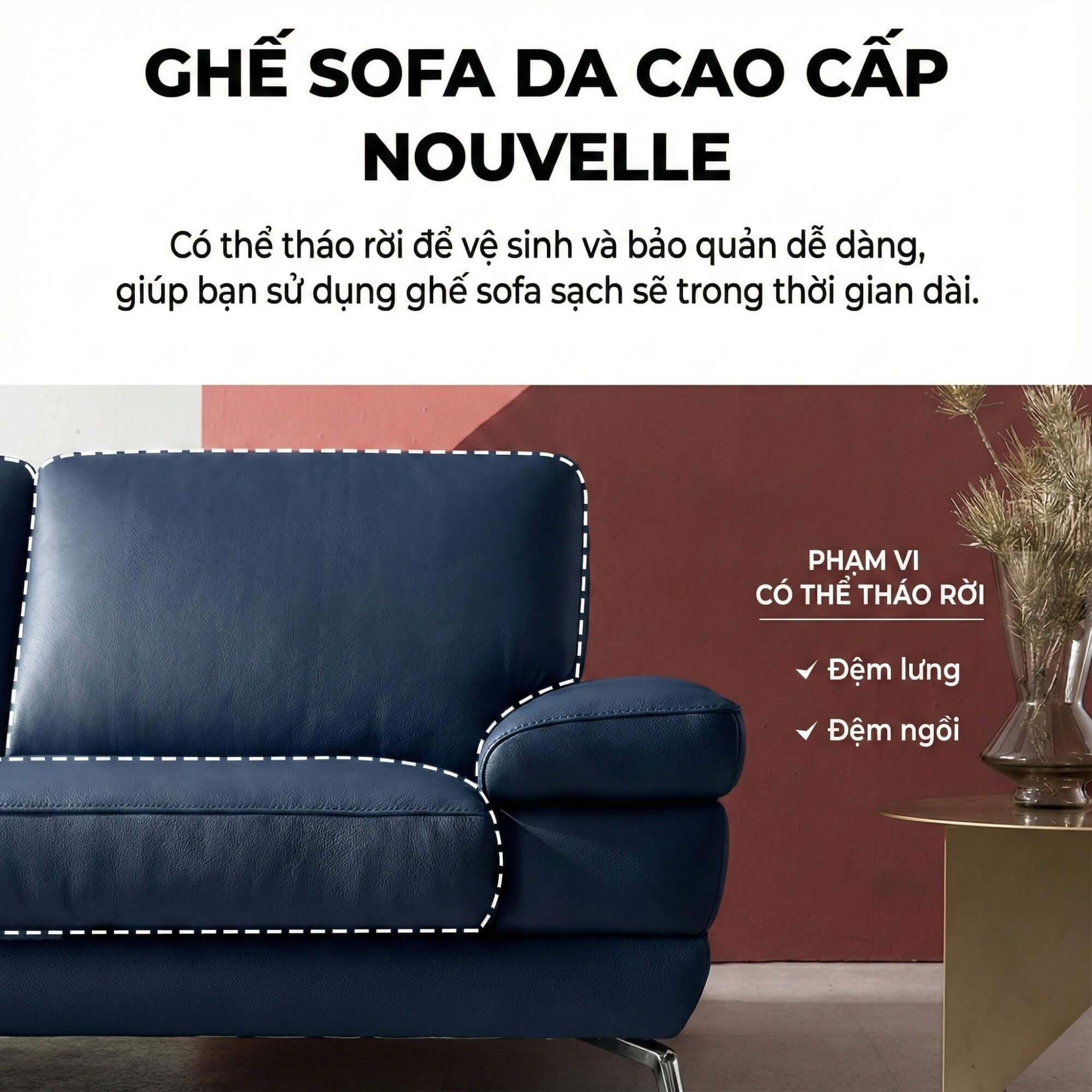 Sofa NOUVELLE – Sofa Băng 3.5 Chỗ Hiện Đại Bọc Da Sang Trọng 