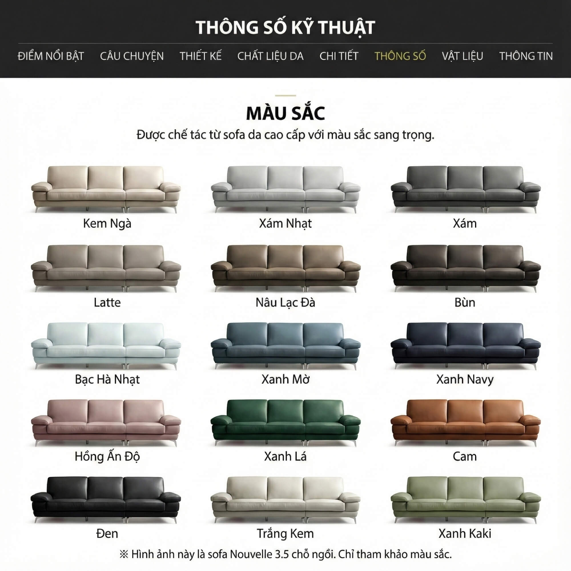 Sofa NOUVELLE – Sofa Băng 3.5 Chỗ Hiện Đại Bọc Da Sang Trọng 