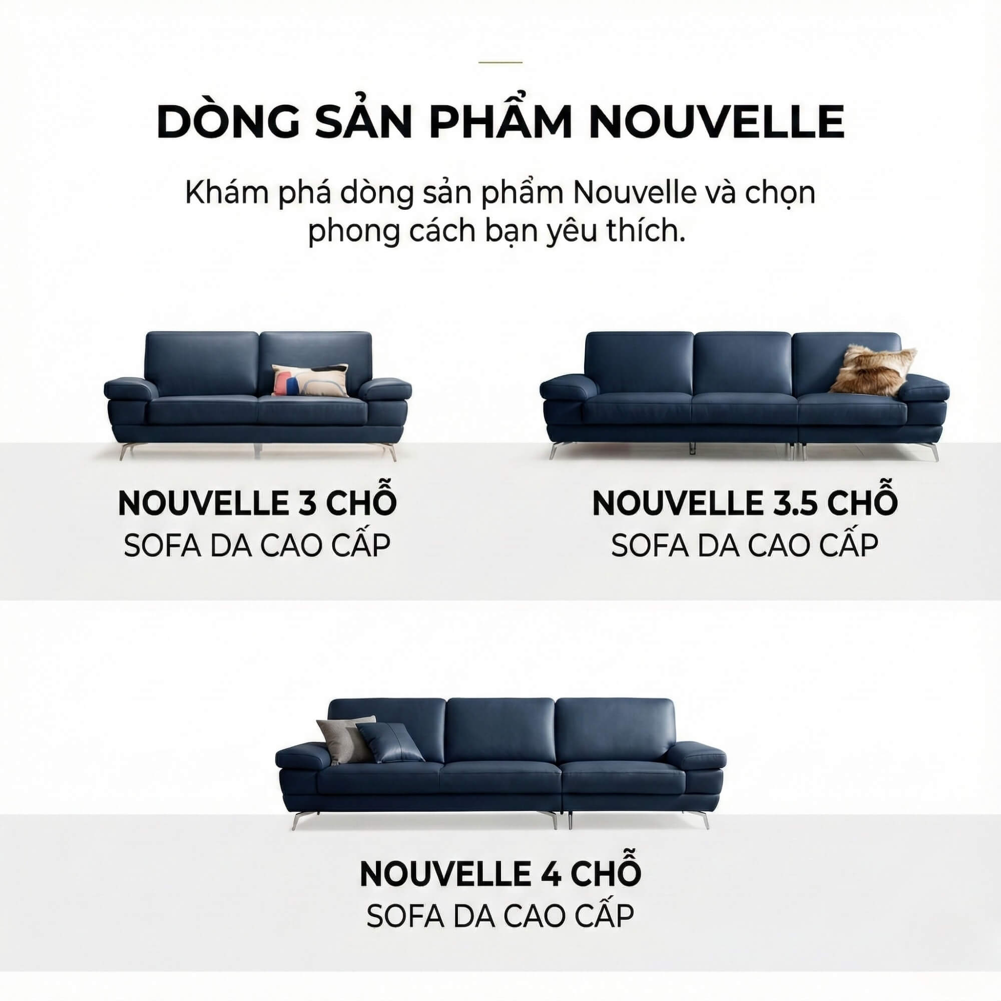 Sofa NOUVELLE – Sofa Băng 3.5 Chỗ Hiện Đại Bọc Da Sang Trọng 