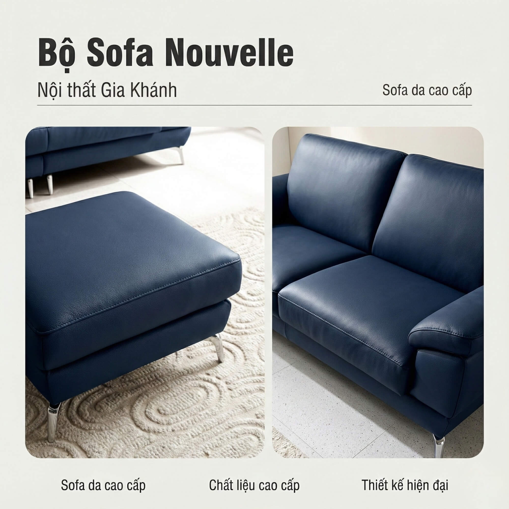Sofa NOUVELLE – Sofa Băng 3.5 Chỗ Hiện Đại Bọc Da Sang Trọng 