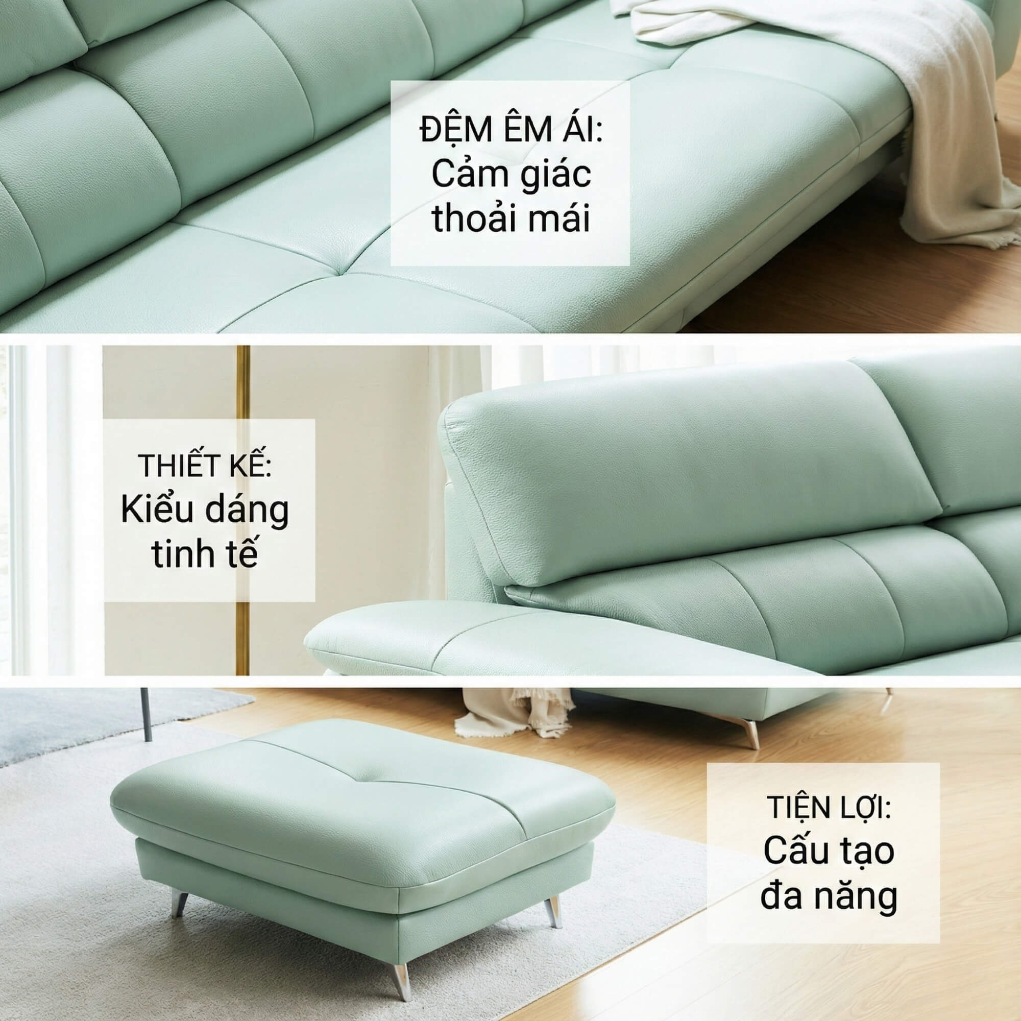 Sofa RELIA – Sofa Da Hiện Đại Dáng Băng Thiết Kế Nghỉ Ngơi Thư Thái 