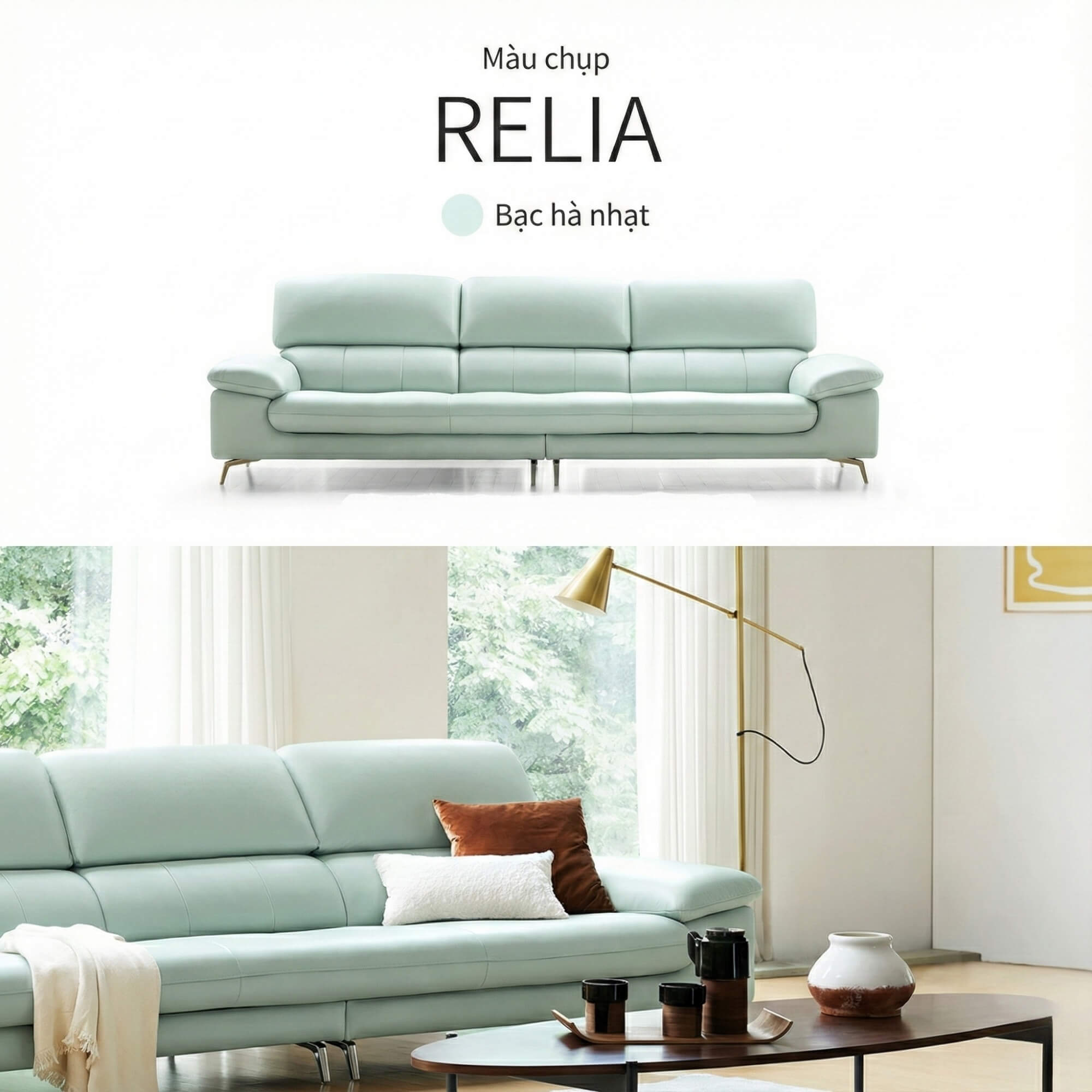 Sofa RELIA – Sofa Da Hiện Đại Dáng Băng Thiết Kế Nghỉ Ngơi Thư Thái 