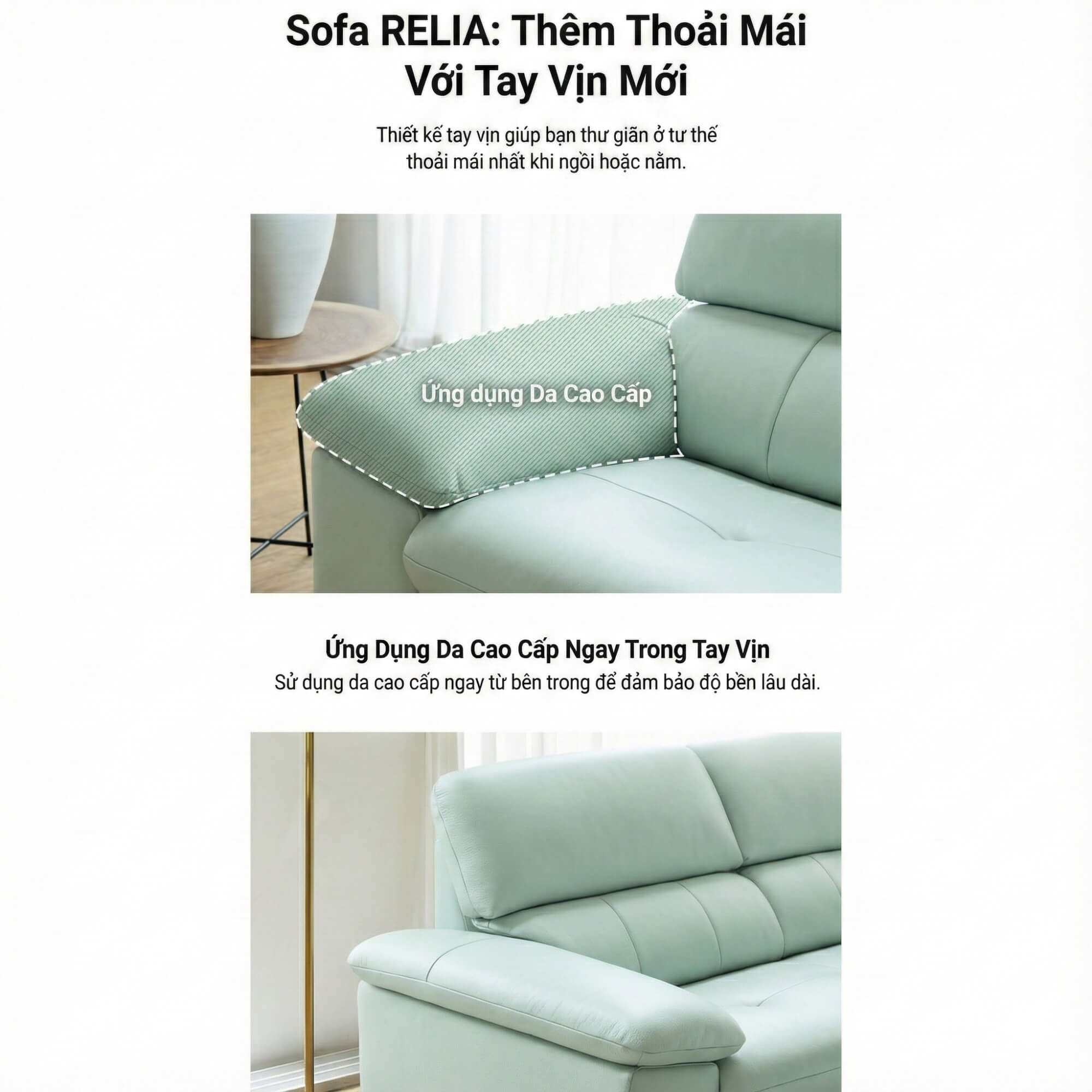 Sofa RELIA – Sofa Da Hiện Đại Dáng Băng Thiết Kế Nghỉ Ngơi Thư Thái 