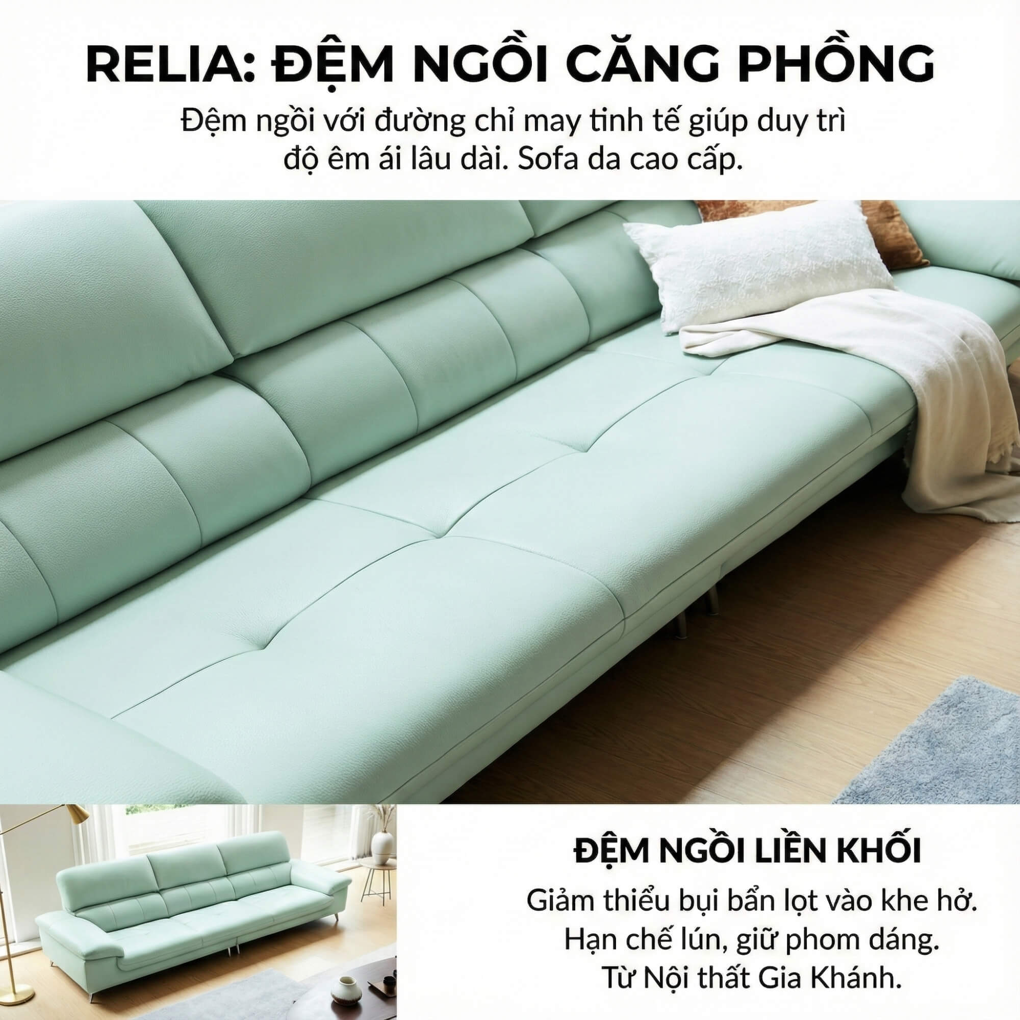 Sofa RELIA – Sofa Da Hiện Đại Dáng Băng Thiết Kế Nghỉ Ngơi Thư Thái 