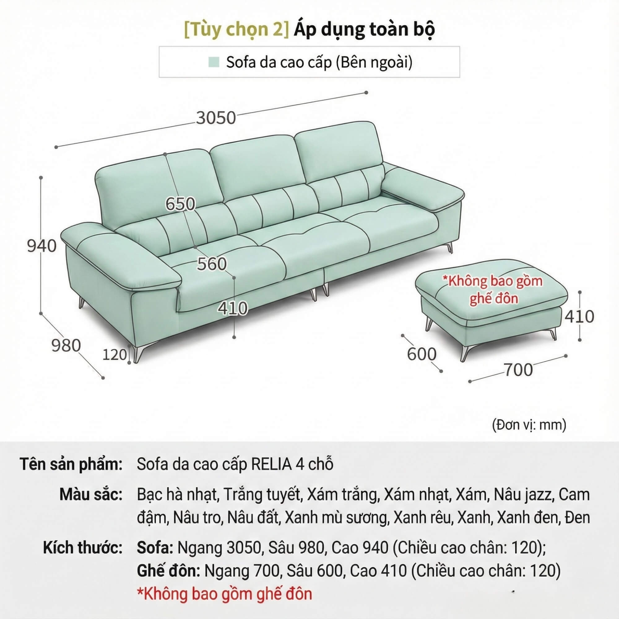 Sofa RELIA – Sofa Da Hiện Đại Dáng Băng Thiết Kế Nghỉ Ngơi Thư Thái