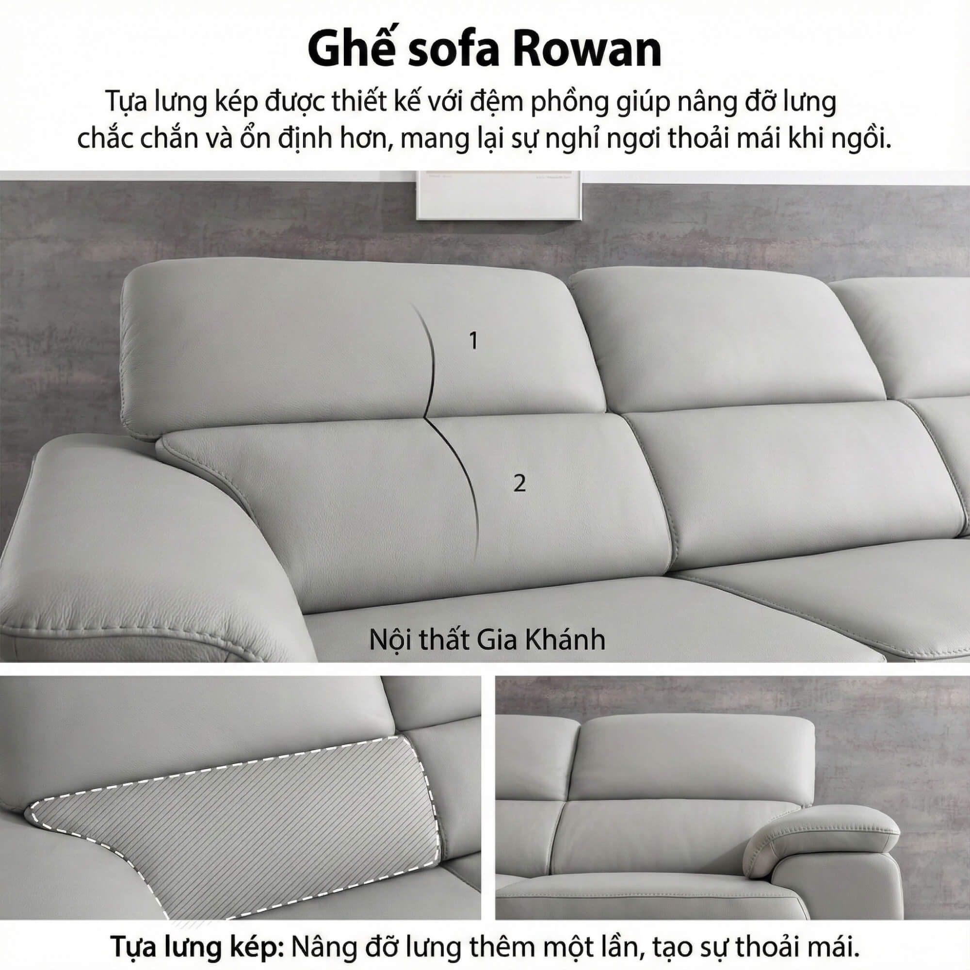 Sofa ROWAN – Sofa Phòng Khách Hiện Đại Bọc Da Với Đầu Thông Minh
