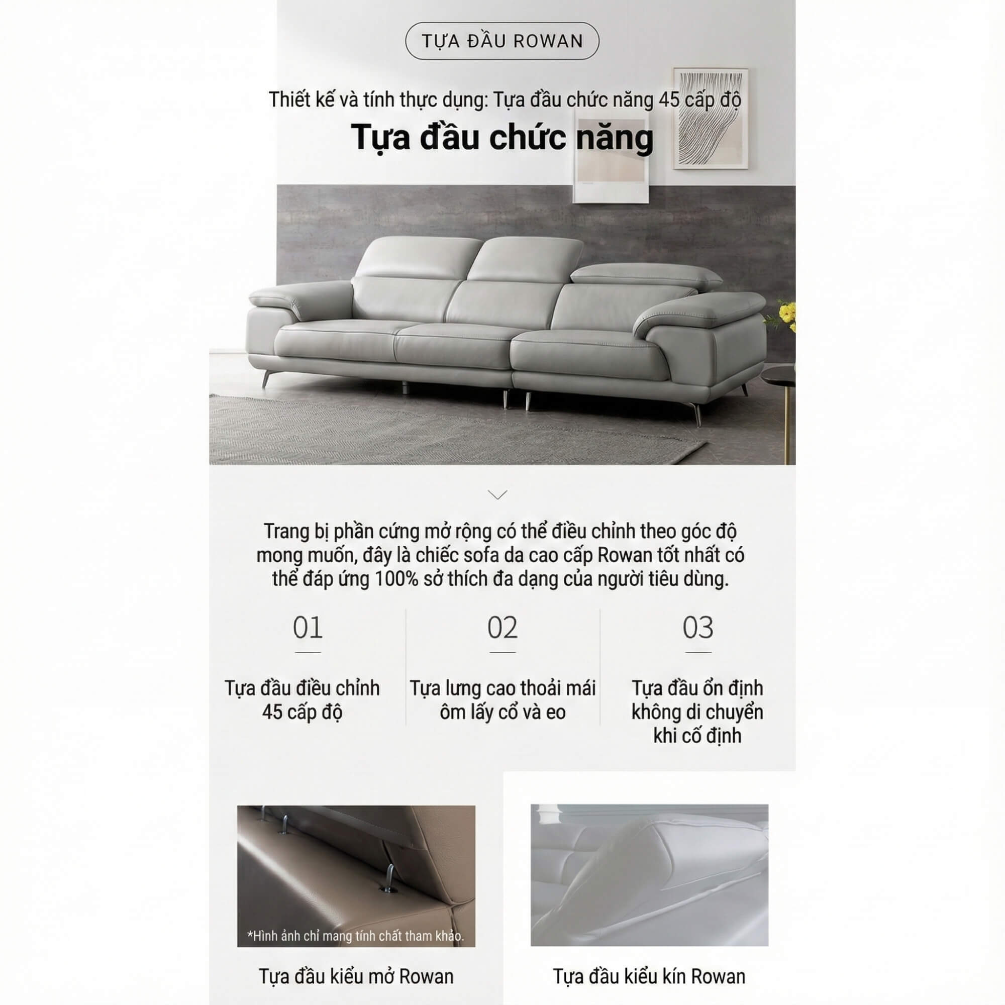 Sofa ROWAN – Sofa Phòng Khách Hiện Đại Bọc Da Với Đầu Thông Minh