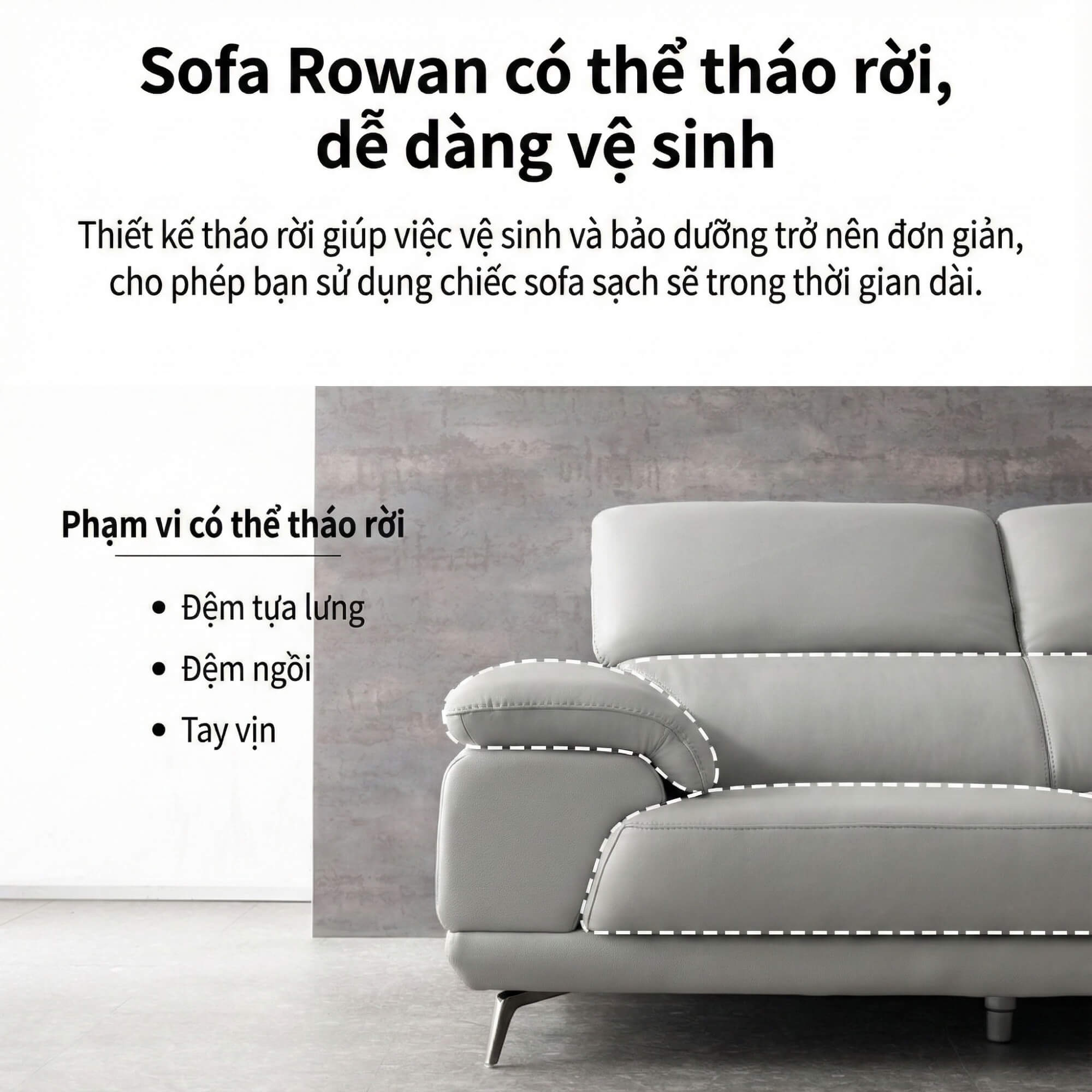 Sofa ROWAN – Sofa Phòng Khách Hiện Đại Bọc Da Với Đầu Thông Minh