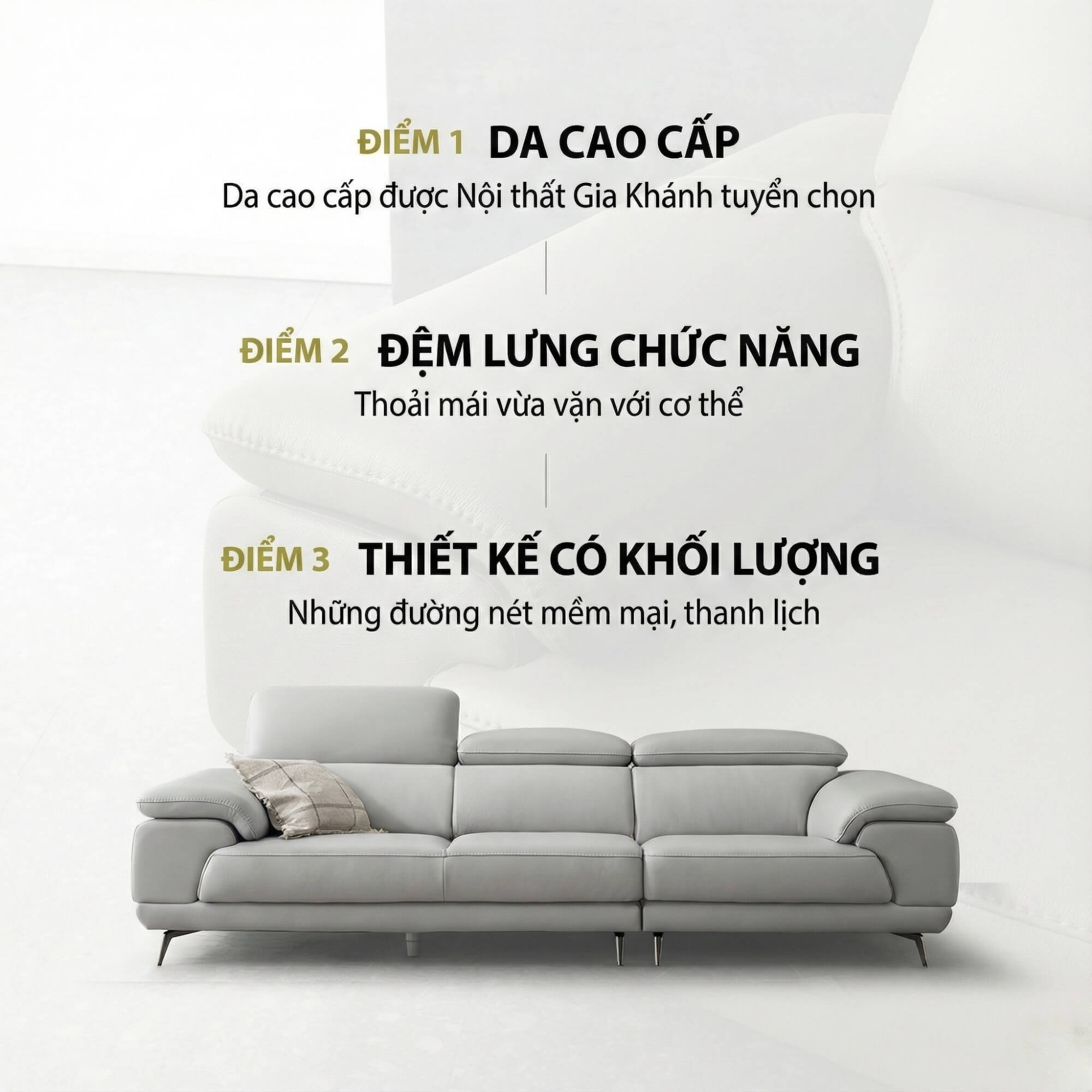 Sofa ROWAN – Sofa Phòng Khách Hiện Đại Bọc Da Với Đầu Thông Minh
