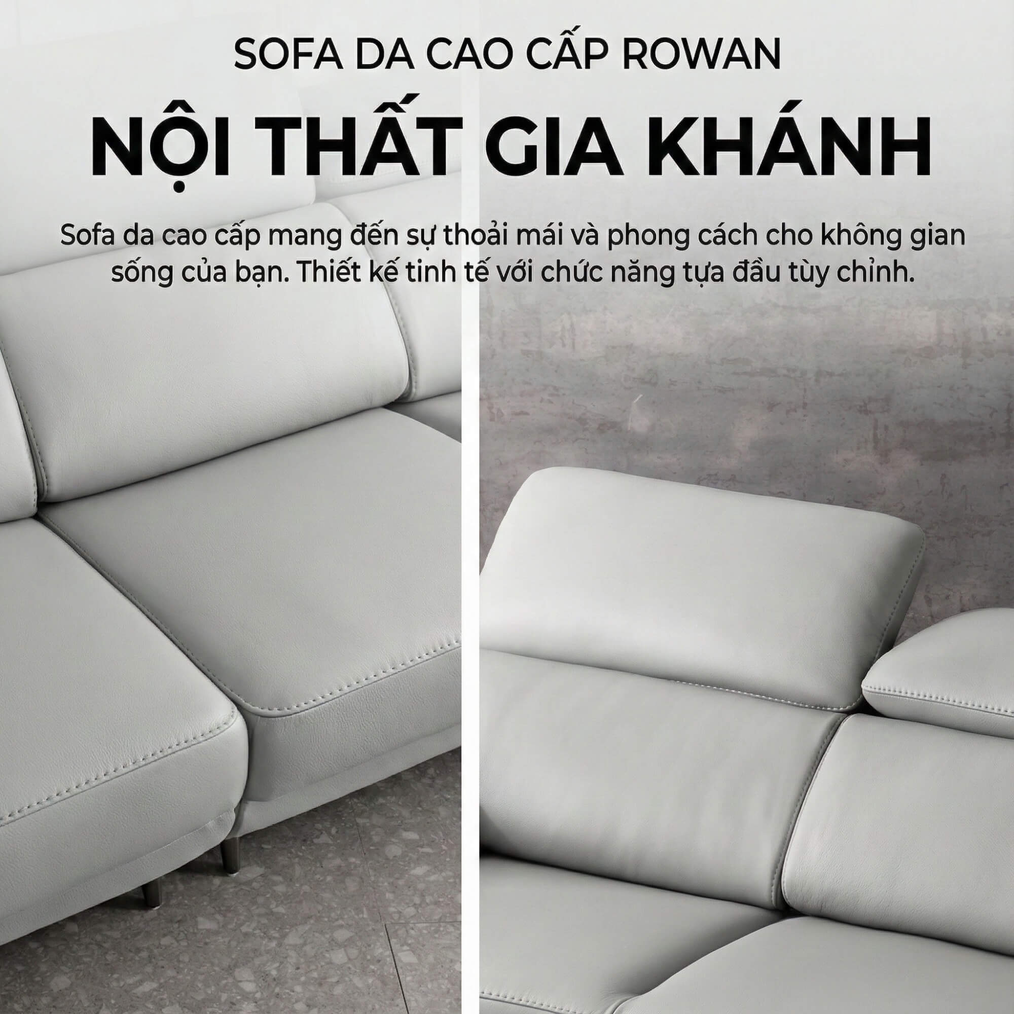 Sofa ROWAN – Sofa Phòng Khách Hiện Đại Bọc Da Với Đầu Thông Minh