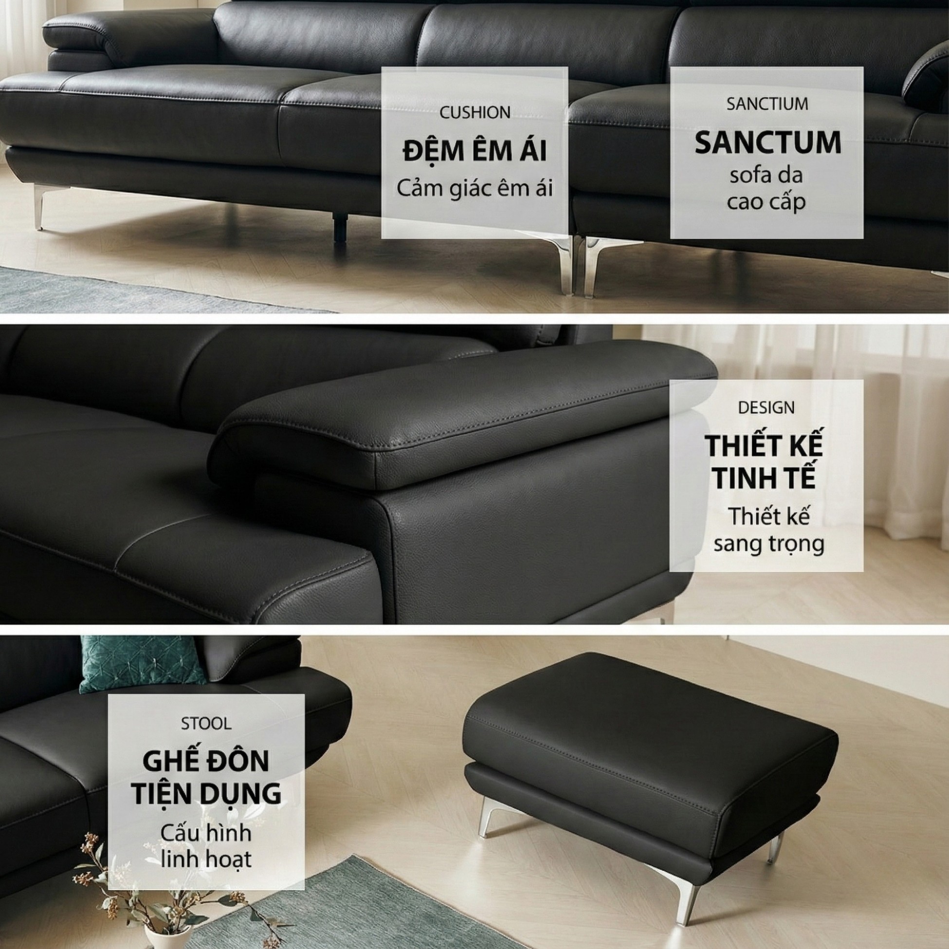 Sofa SANCTUM – Sofa Da Cao Cấp Hiện Đại Tối Ưu Sự Êm Ái