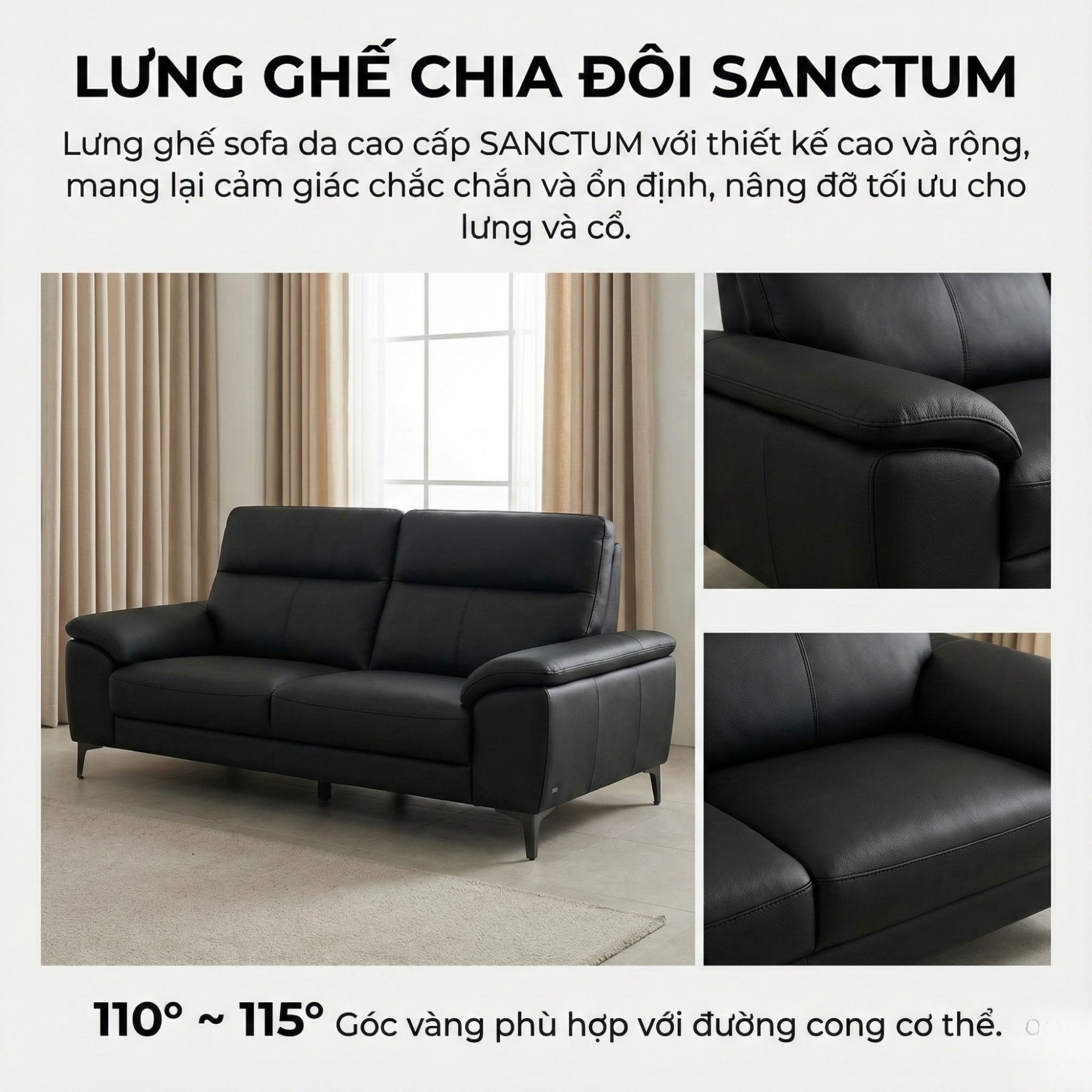 Sofa SANCTUM – Sofa Da Cao Cấp Hiện Đại Tối Ưu Sự Êm Ái