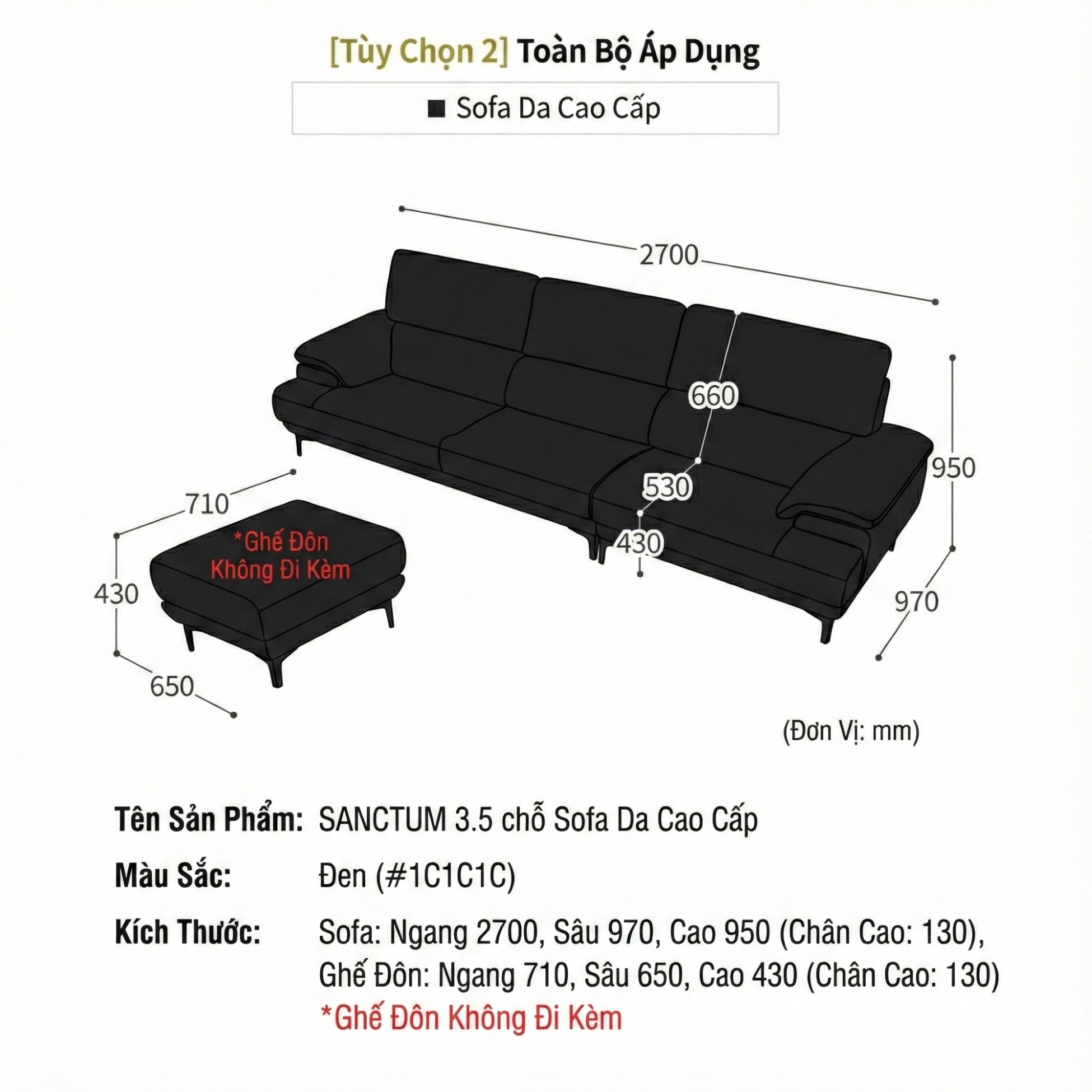 Sofa SANCTUM – Sofa Da Cao Cấp Hiện Đại Tối Ưu Sự Êm Ái