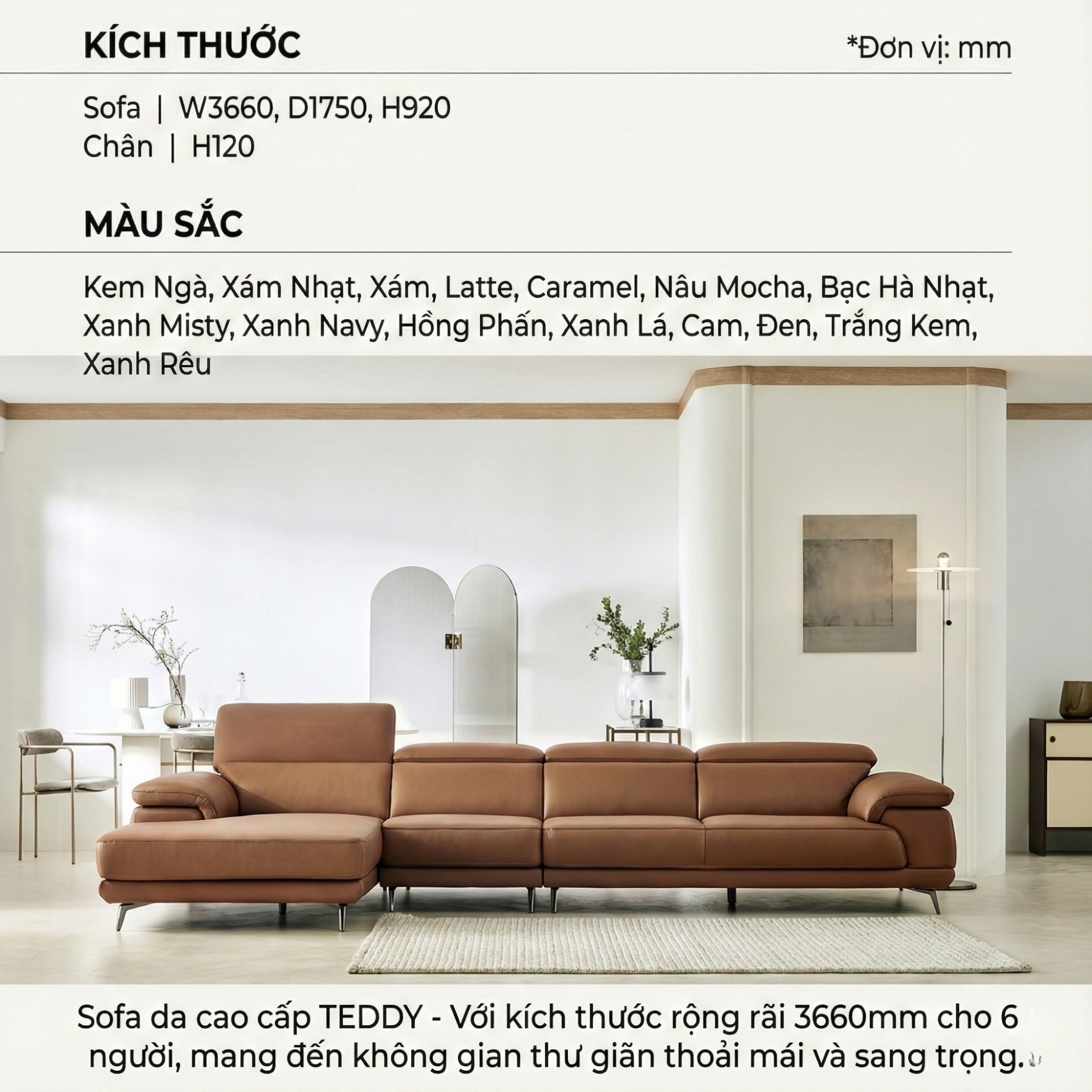 Sofa TEDDY – Sofa Hiện Đại Bọc Da Cao Cấp Thiết Kế Tinh Tế Êm Ái