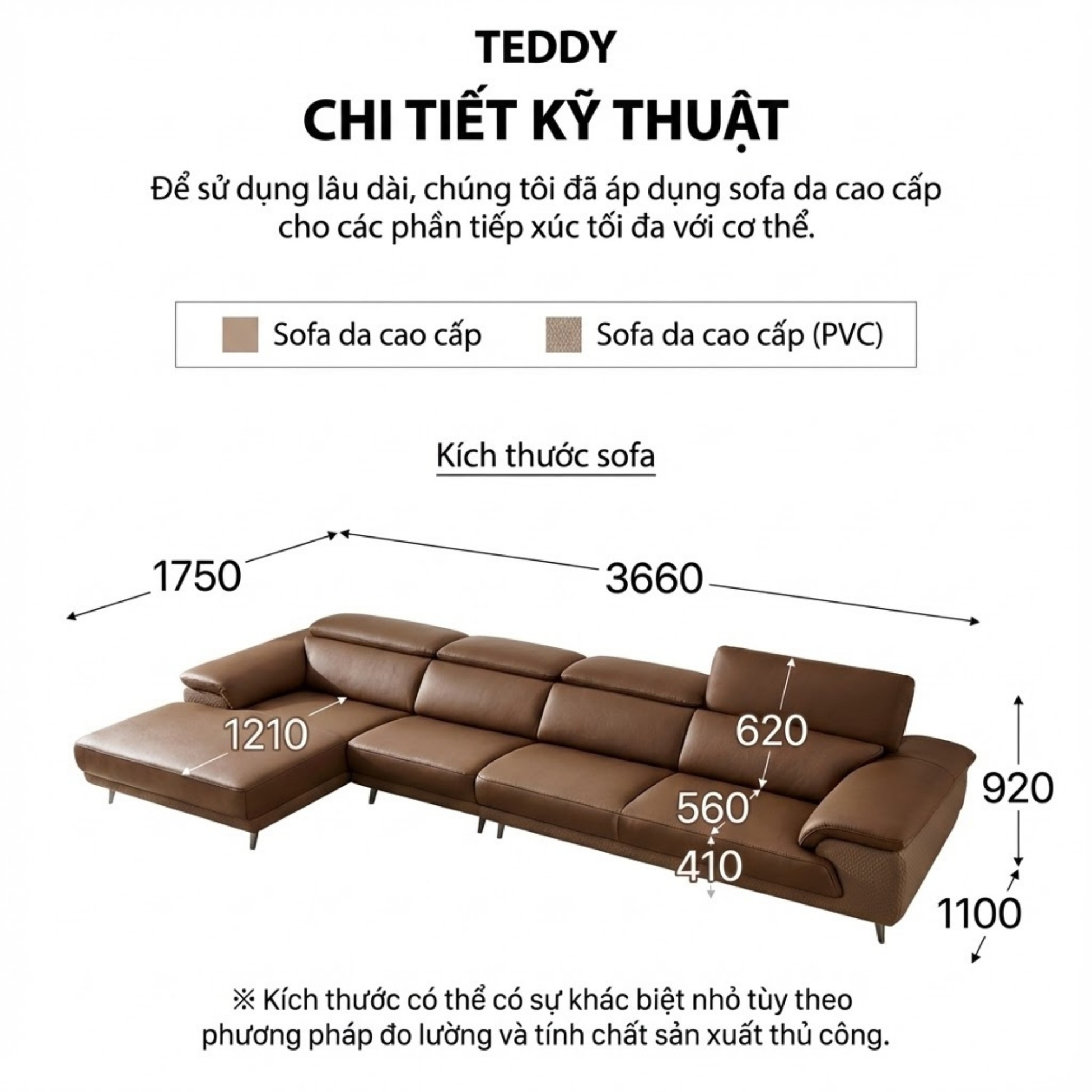 Sofa TEDDY – Sofa Hiện Đại Bọc Da Cao Cấp Thiết Kế Tinh Tế Êm Ái