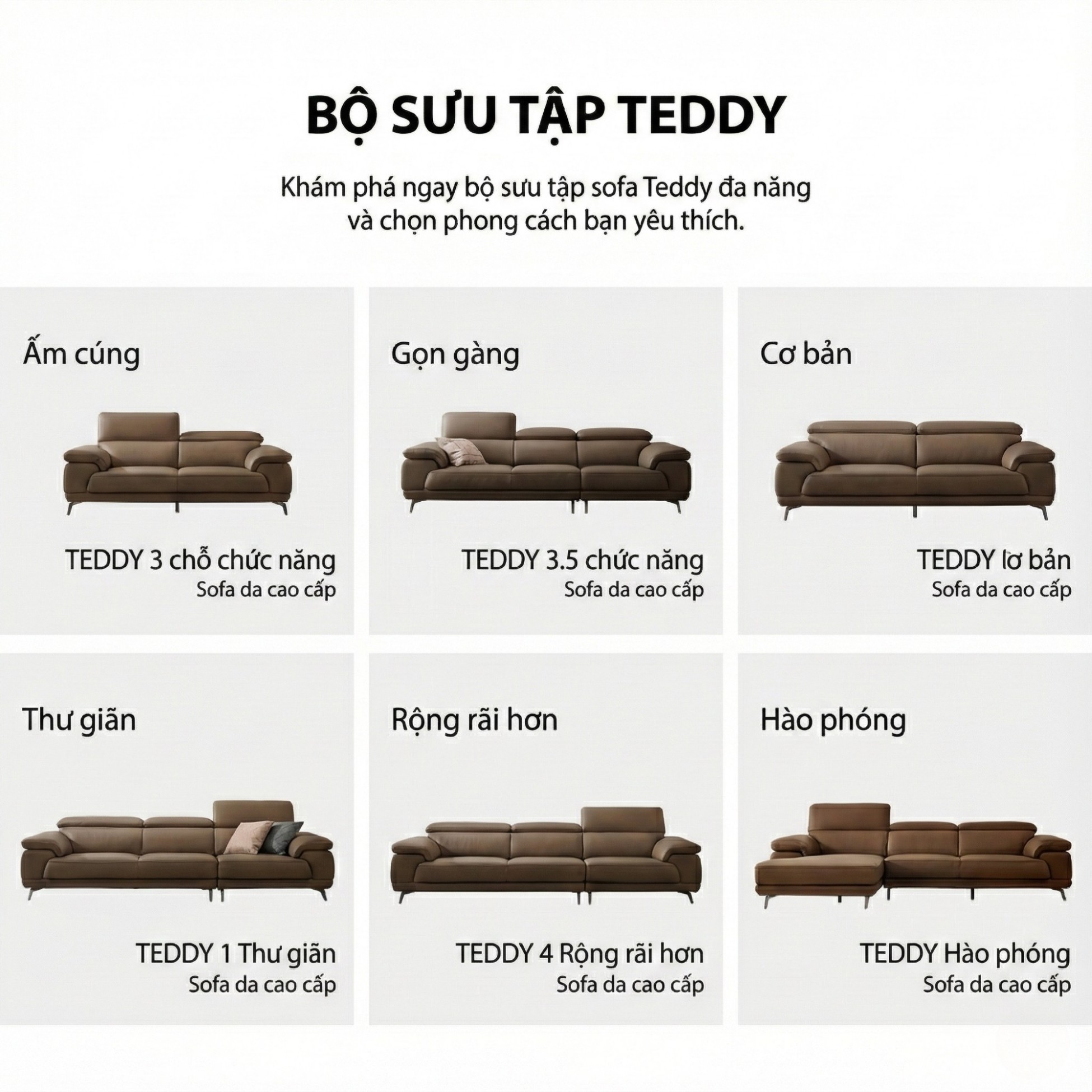 Sofa TEDDY – Sofa Hiện Đại Bọc Da Cao Cấp Thiết Kế Tinh Tế Êm Ái