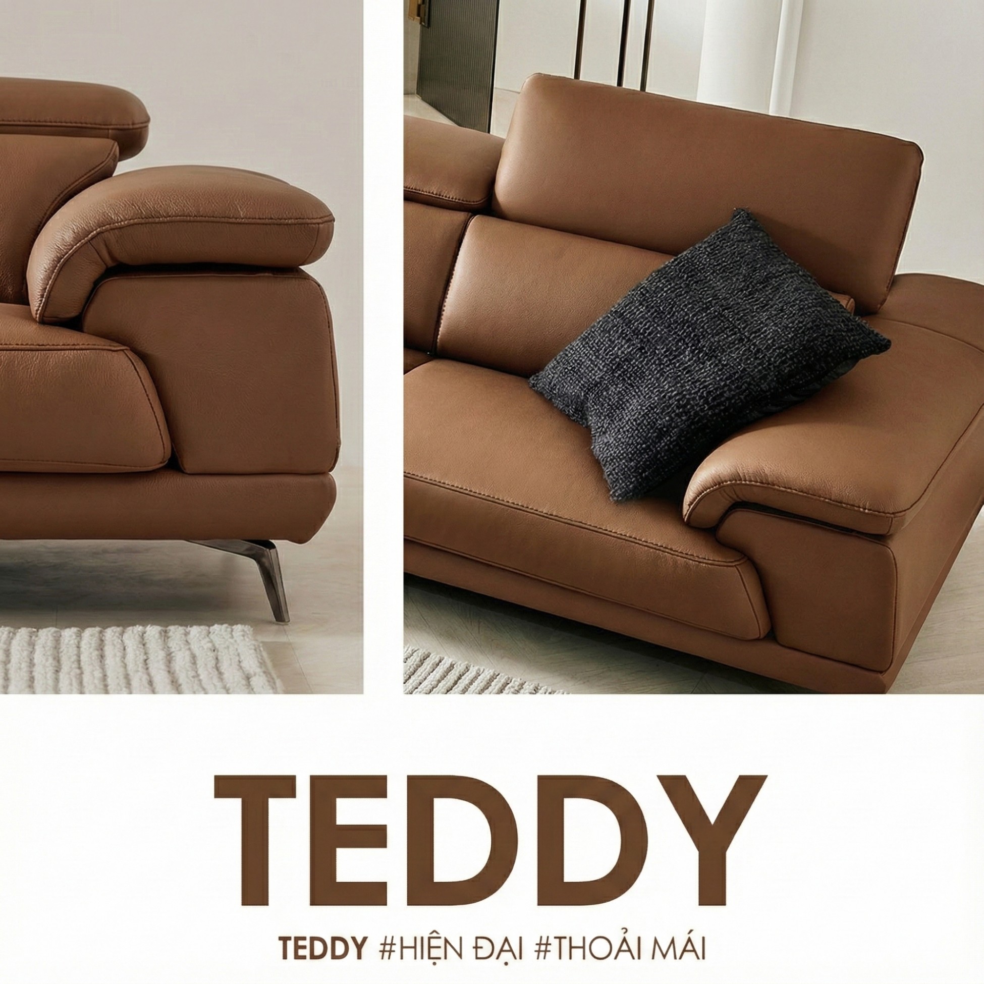 Sofa TEDDY – Sofa Hiện Đại Bọc Da Cao Cấp Thiết Kế Tinh Tế Êm Ái