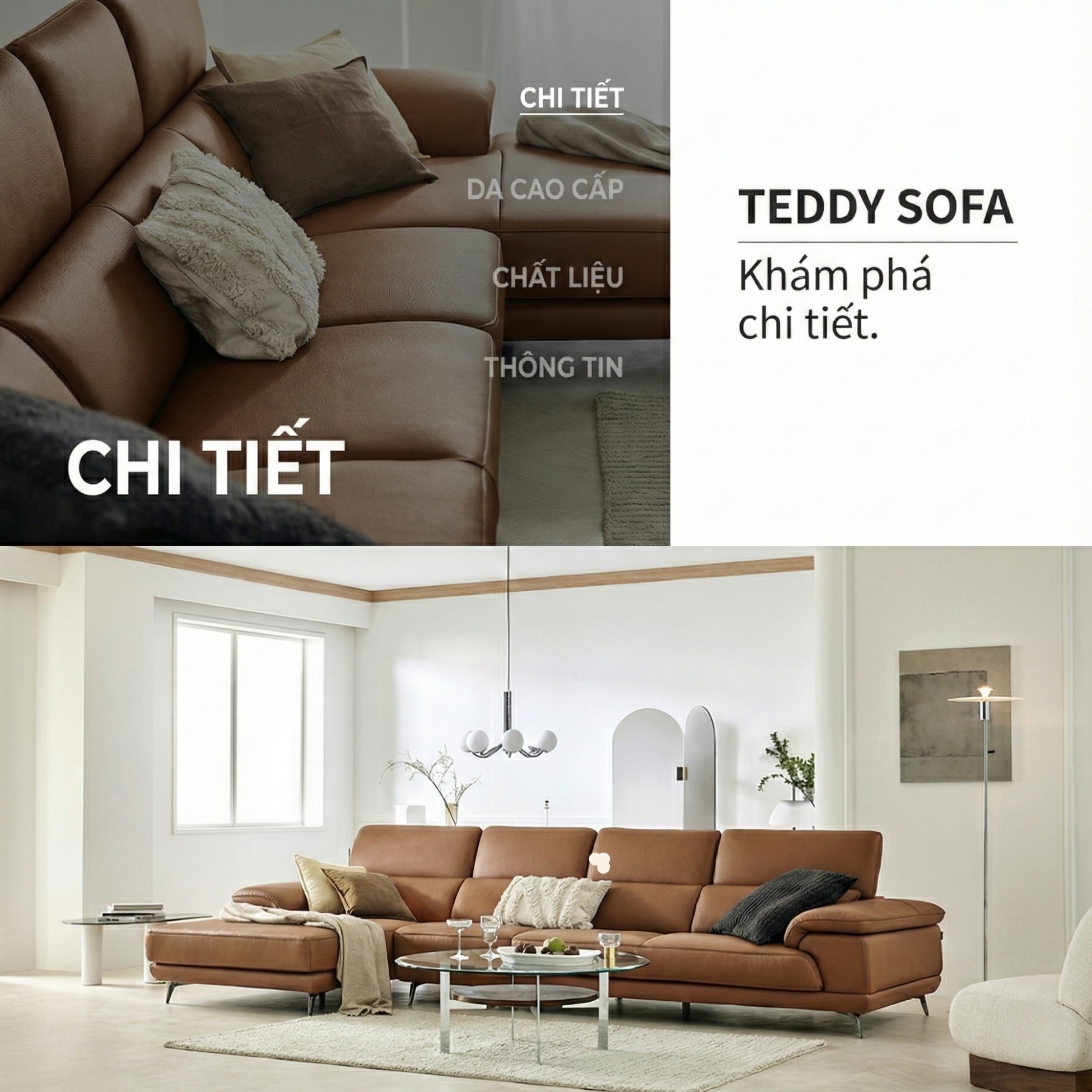 Sofa TEDDY – Sofa Hiện Đại Bọc Da Cao Cấp Thiết Kế Tinh Tế Êm Ái