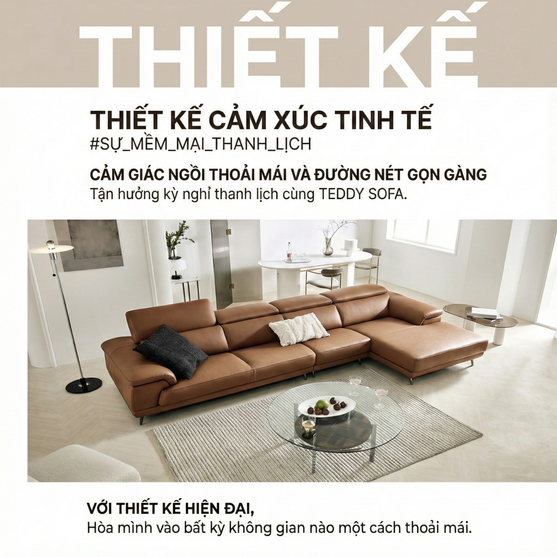 Sofa TEDDY – Sofa Hiện Đại Bọc Da Cao Cấp Thiết Kế Tinh Tế Êm Ái