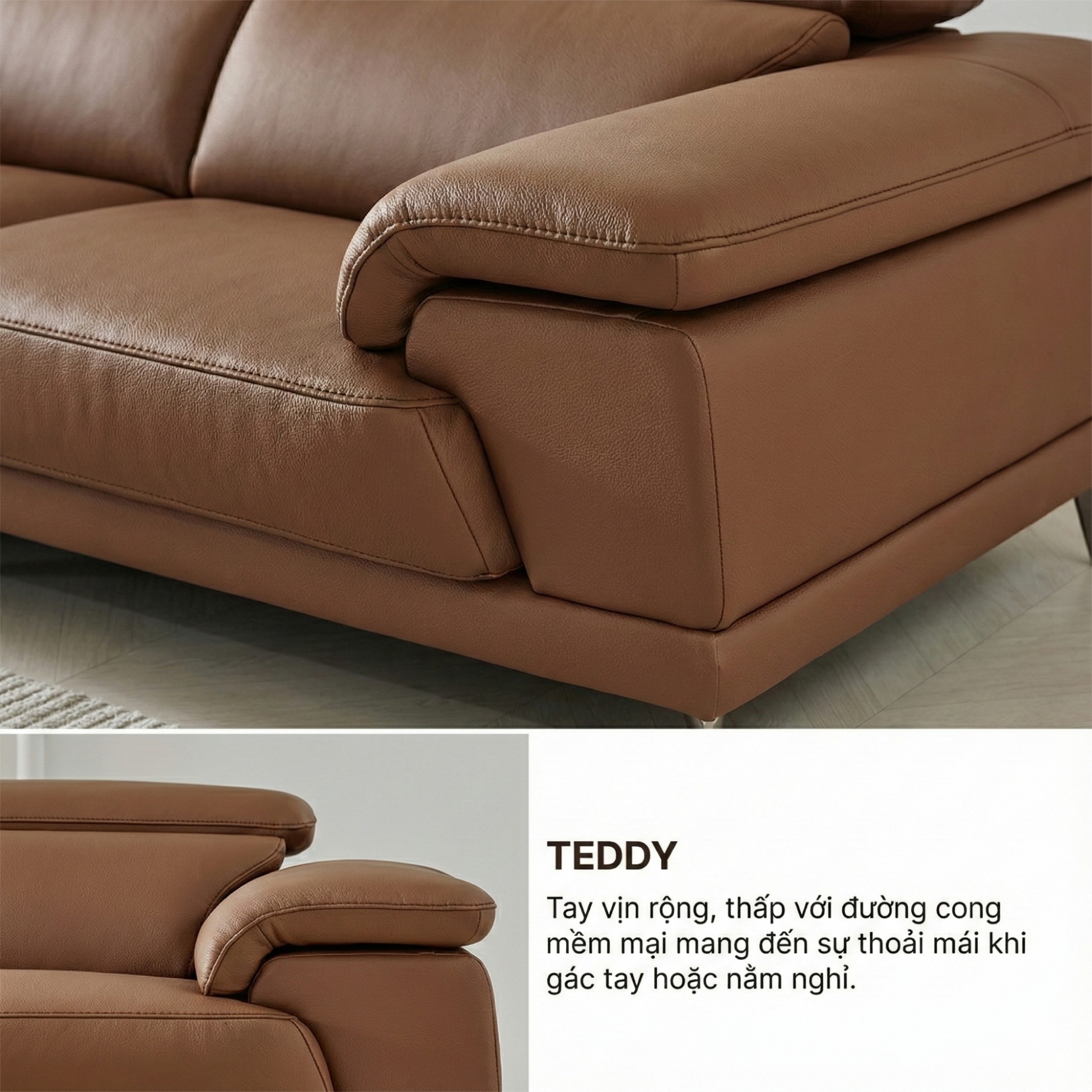 Sofa TEDDY – Sofa Hiện Đại Bọc Da Cao Cấp Thiết Kế Tinh Tế Êm Ái