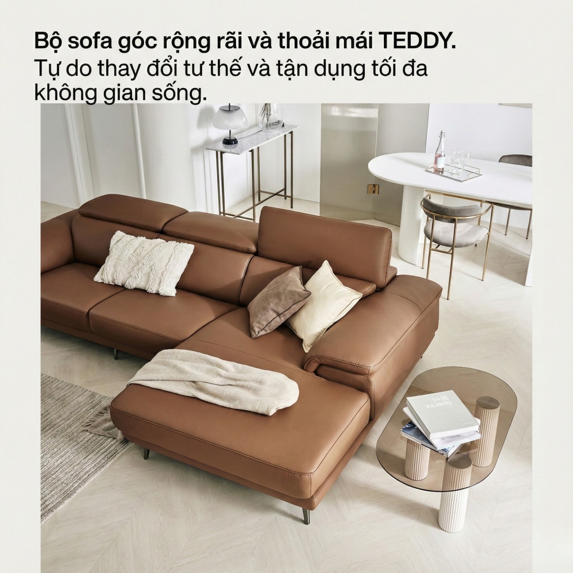 Sofa TEDDY – Sofa Hiện Đại Bọc Da Cao Cấp Thiết Kế Tinh Tế Êm Ái