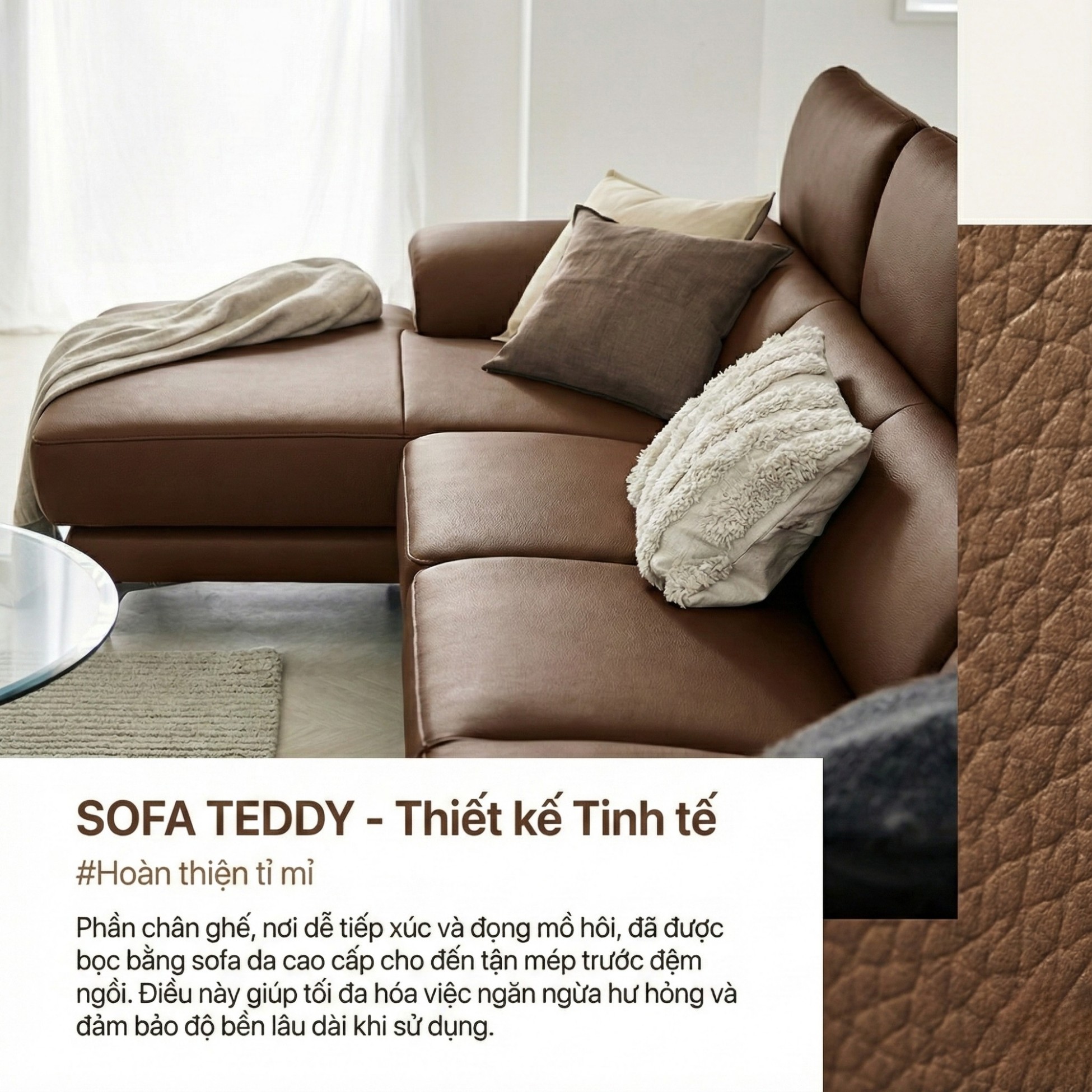 Sofa TEDDY – Sofa Hiện Đại Bọc Da Cao Cấp Thiết Kế Tinh Tế Êm Ái