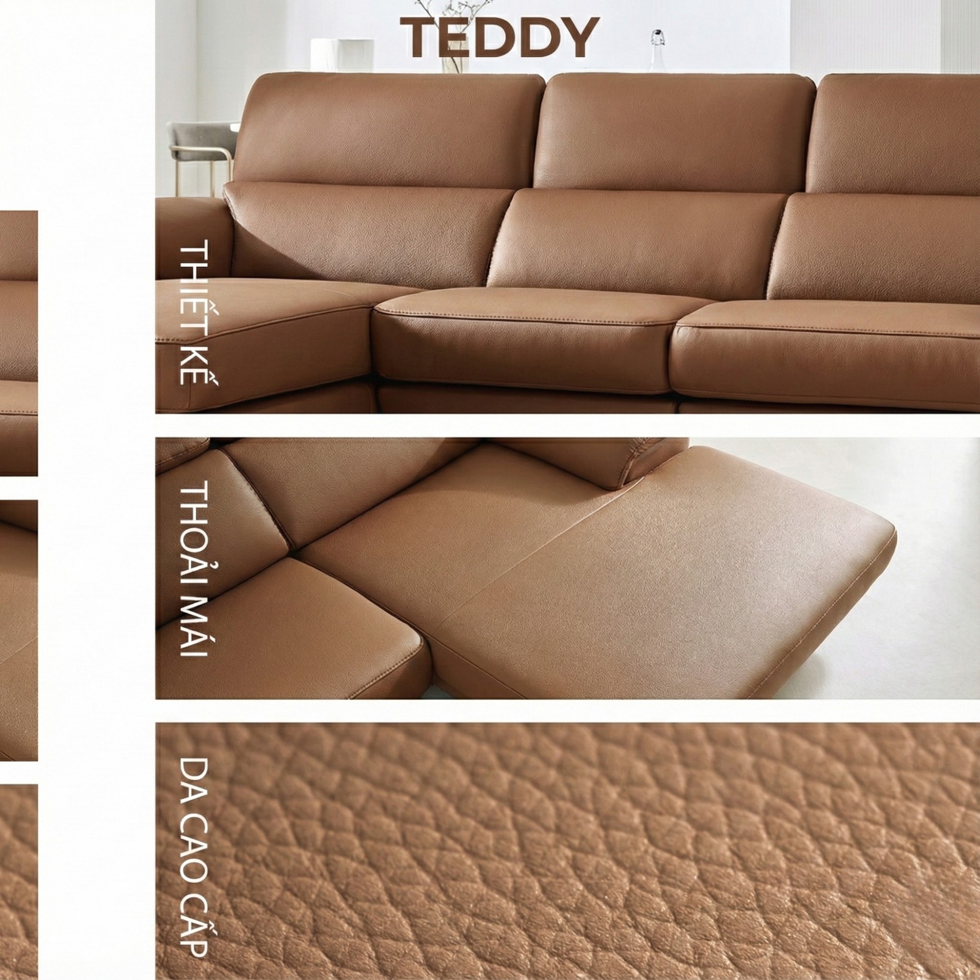 Sofa TEDDY – Sofa Hiện Đại Bọc Da Cao Cấp Thiết Kế Tinh Tế Êm Ái