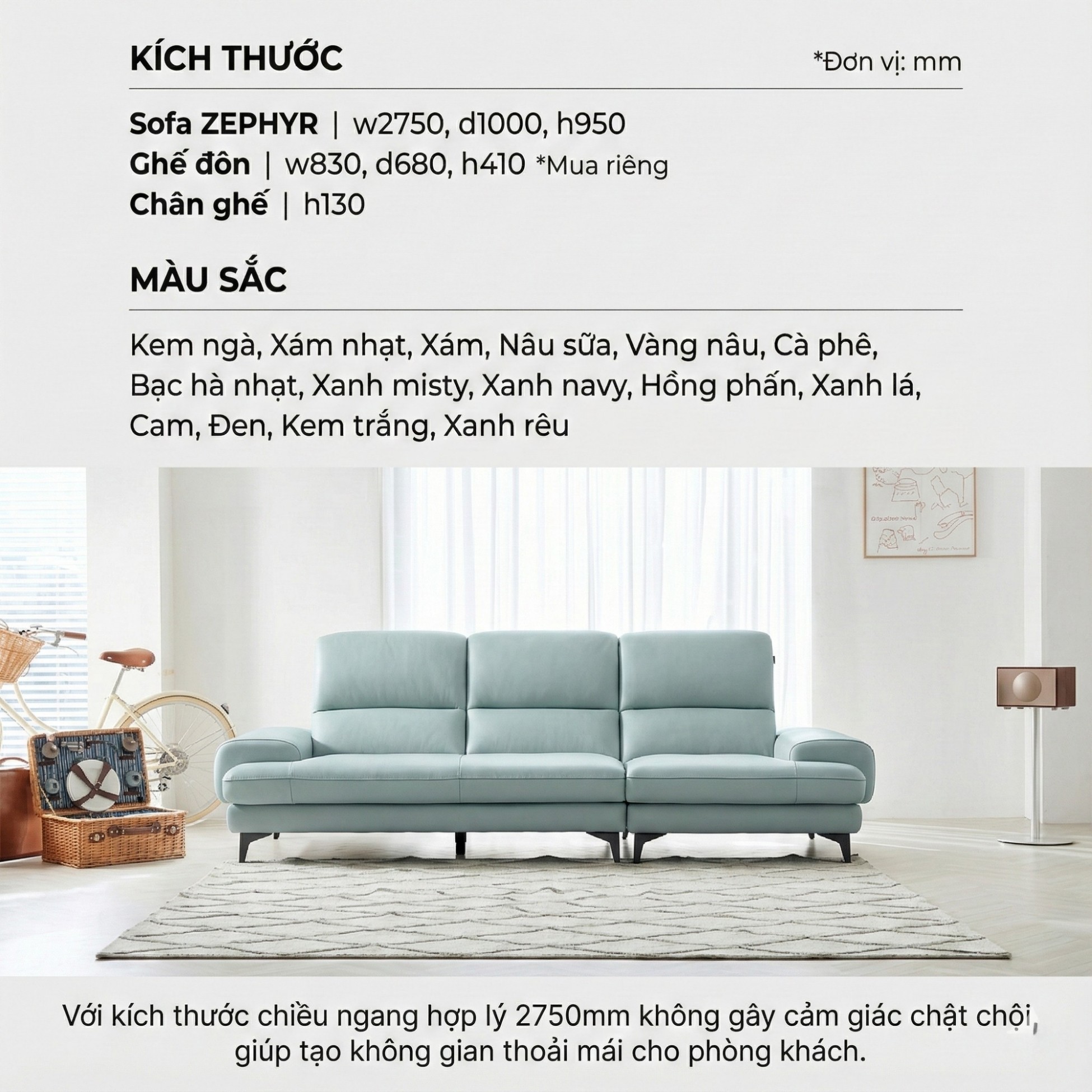 Sofa ZEPHYR – Sofa Da Cao Cấp Hiện Đại Êm Ái Tối Ưu