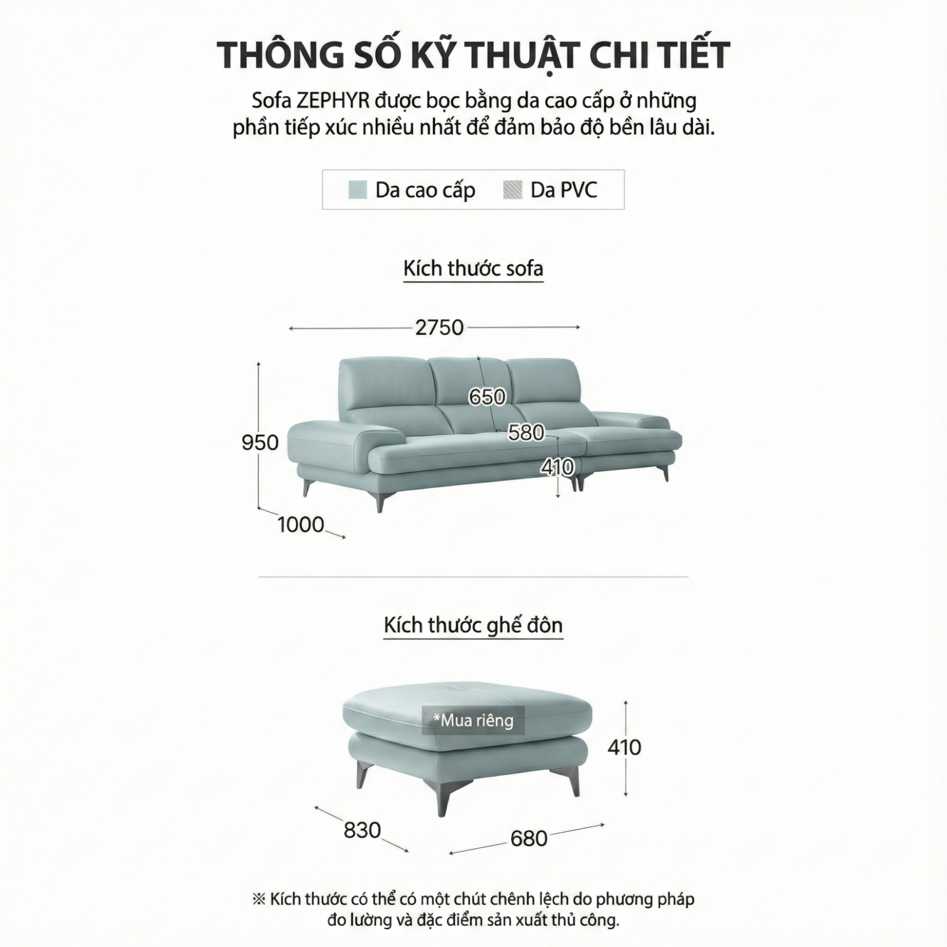 Sofa ZEPHYR – Sofa Da Cao Cấp Hiện Đại Êm Ái Tối Ưu