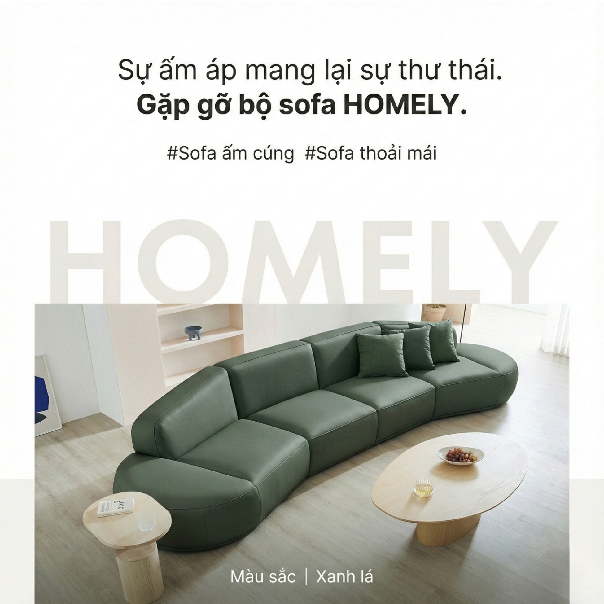 Sofa HOMELY – Sofa Da Hiện Đại Cao Cấp Dáng Mở Thiết Kế Ấm Cúng