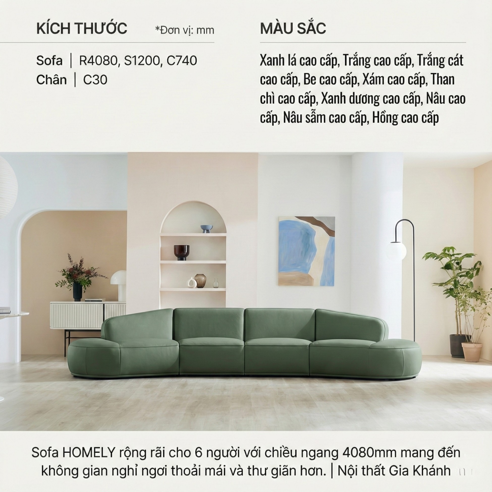Sofa HOMELY – Sofa Da Hiện Đại Cao Cấp Dáng Mở Thiết Kế Ấm Cúng