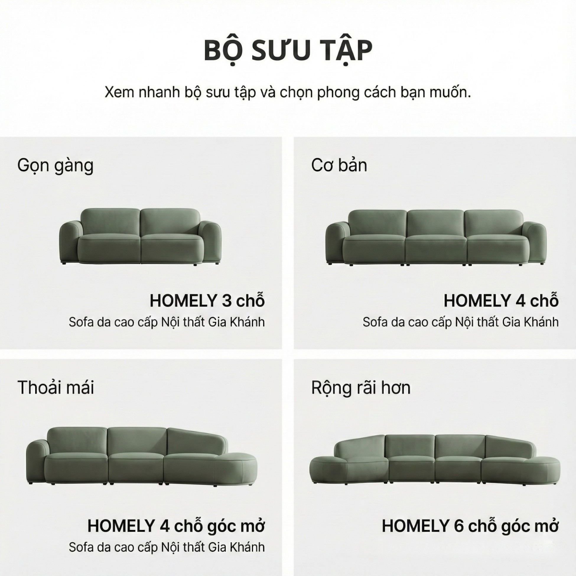 Sofa HOMELY – Sofa Da Hiện Đại Cao Cấp Dáng Mở Thiết Kế Ấm Cúng