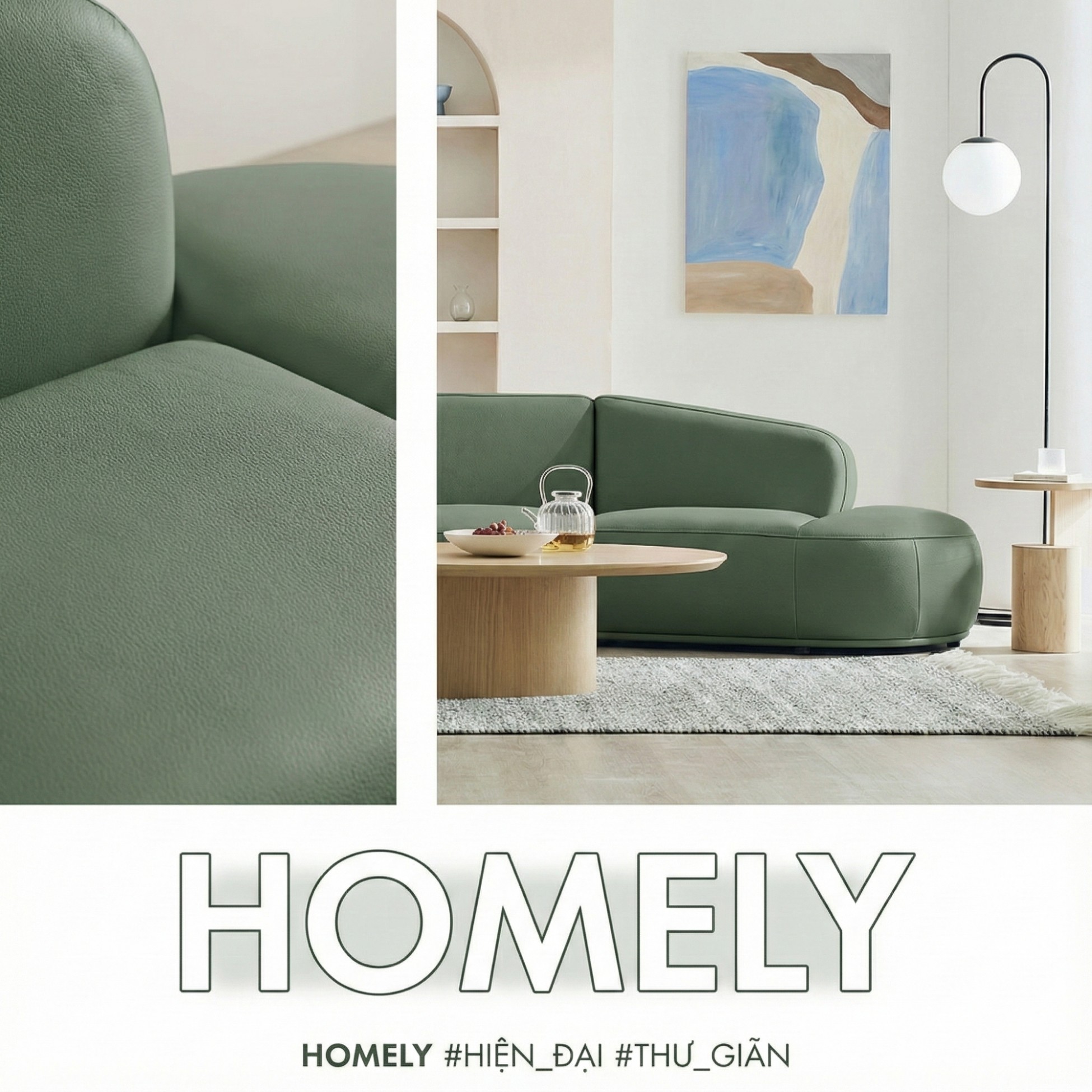 Sofa HOMELY – Sofa Da Hiện Đại Cao Cấp Dáng Mở Thiết Kế Ấm Cúng