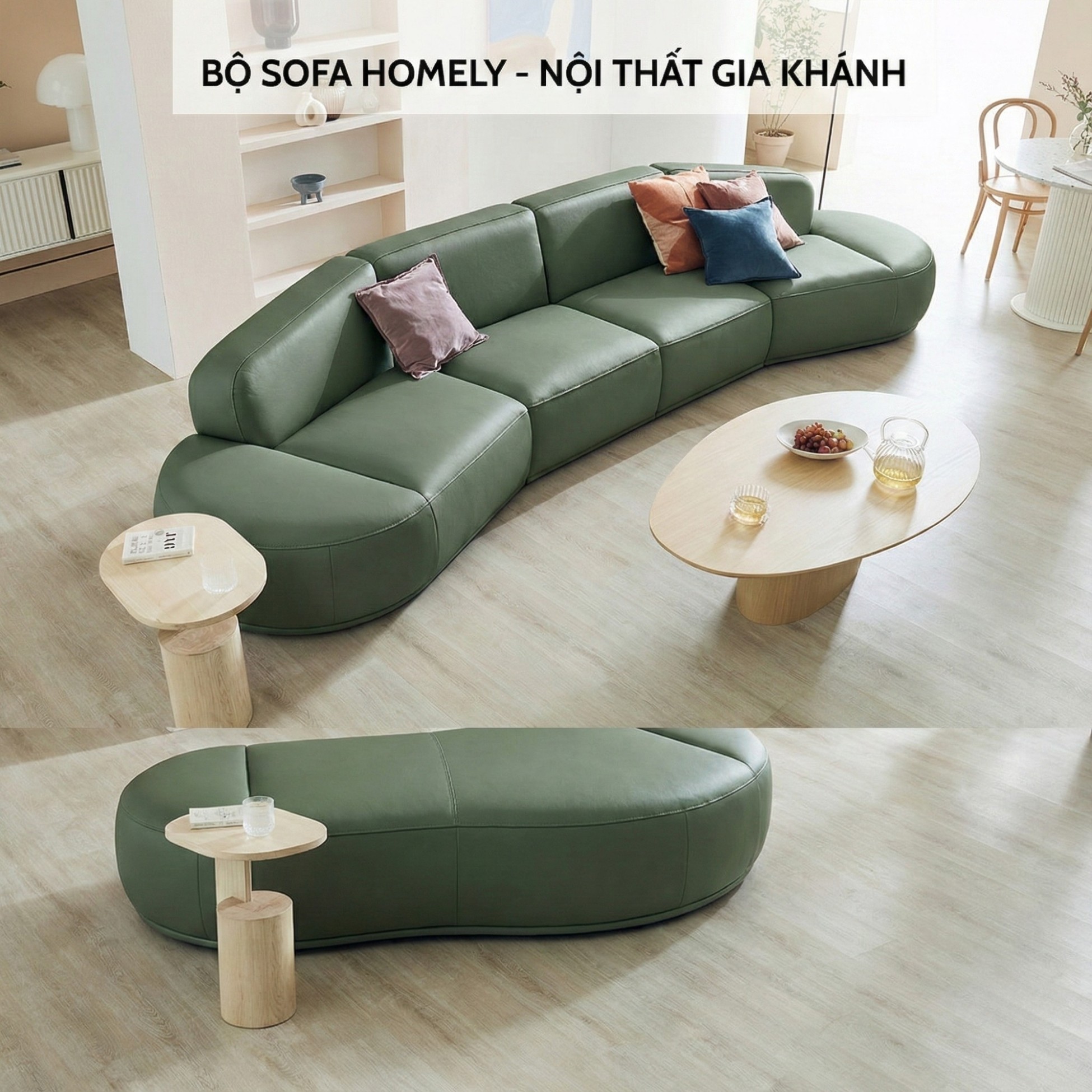Sofa HOMELY – Sofa Da Hiện Đại Cao Cấp Dáng Mở Thiết Kế Ấm Cúng