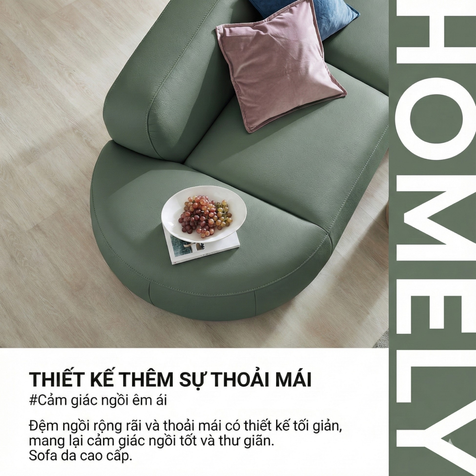 Sofa HOMELY – Sofa Da Hiện Đại Cao Cấp Dáng Mở Thiết Kế Ấm Cúng