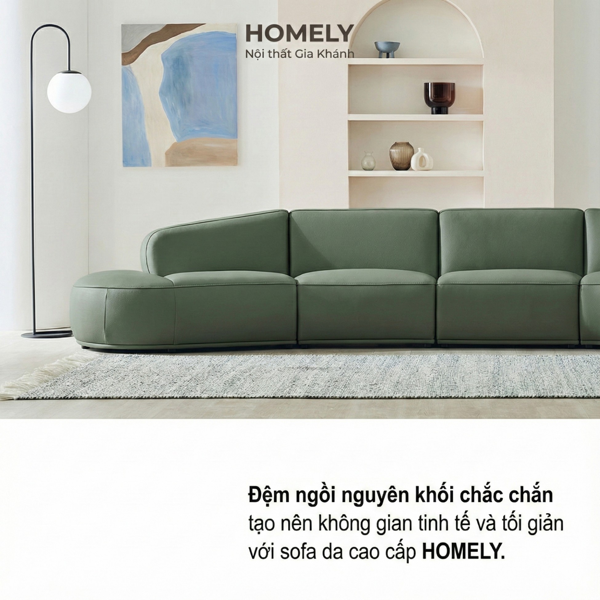 Sofa HOMELY – Sofa Da Hiện Đại Cao Cấp Dáng Mở Thiết Kế Ấm Cúng