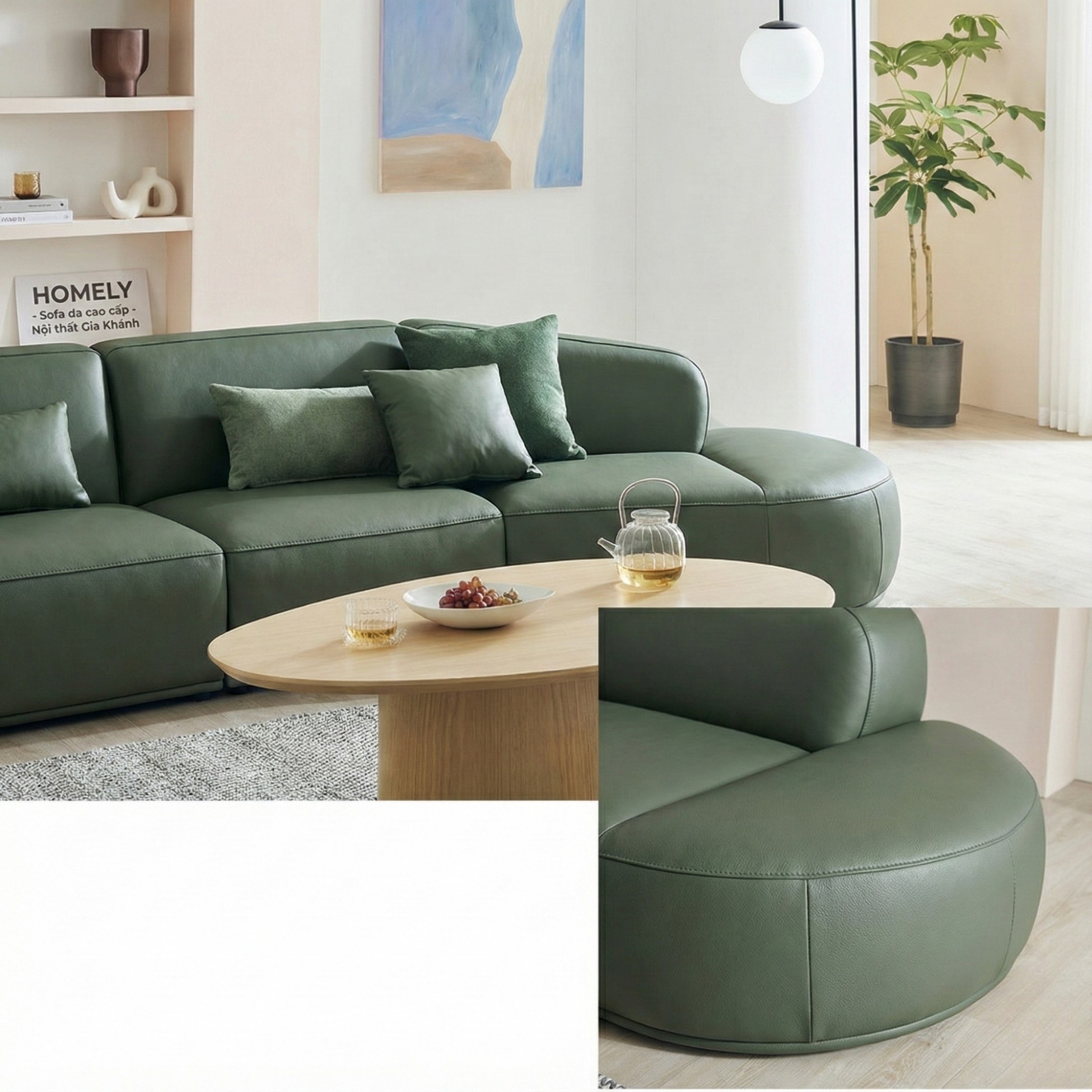 Sofa HOMELY – Sofa Da Hiện Đại Cao Cấp Dáng Mở Thiết Kế Ấm Cúng